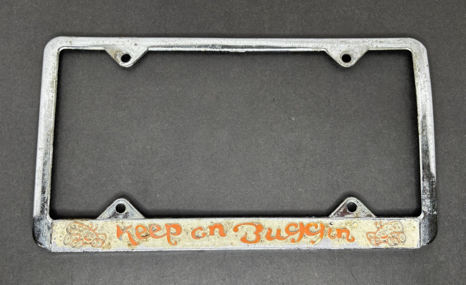 Vintage Keep On Buggin’ License Plate Frame Volkswagen VW Bug Bus Beetle