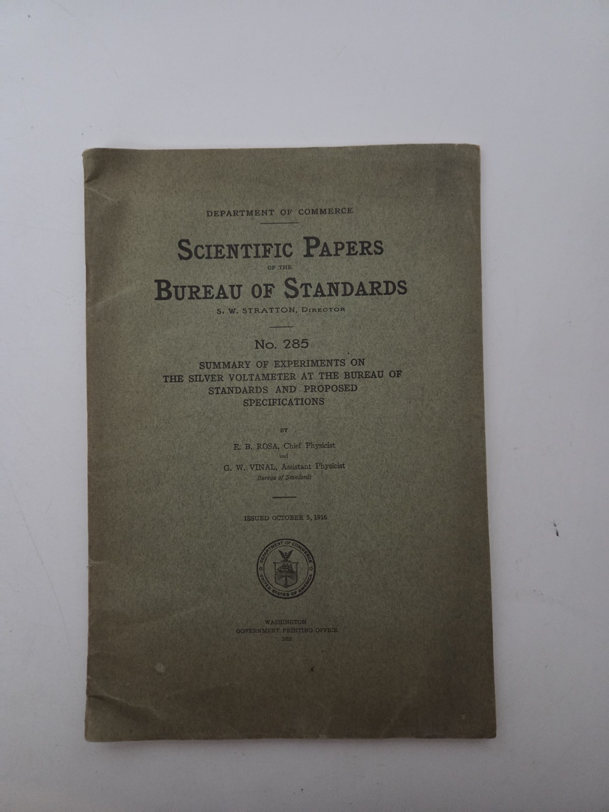 Scientific Papers Of The Bureau of Standards No 285 Summary Of Experiments 1916