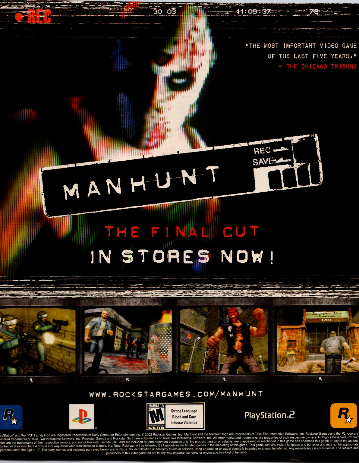 Rockstar Games Manhunt Original 2003 PlayStation 2 Horror Video Game Print Ad