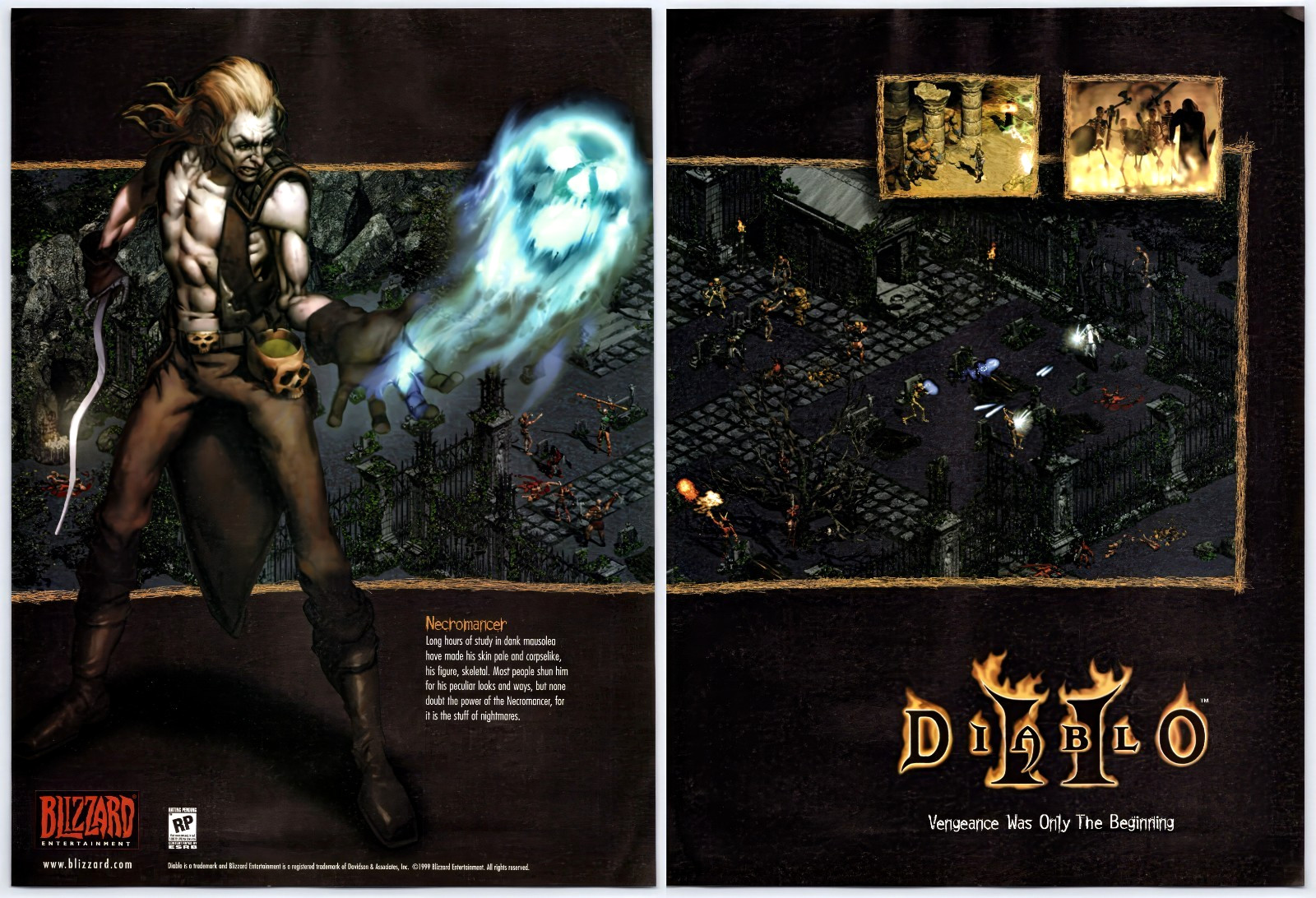 Diablo II - PC - Necromancer - Vintage Original Print Ad/Poster Promo Art 1999