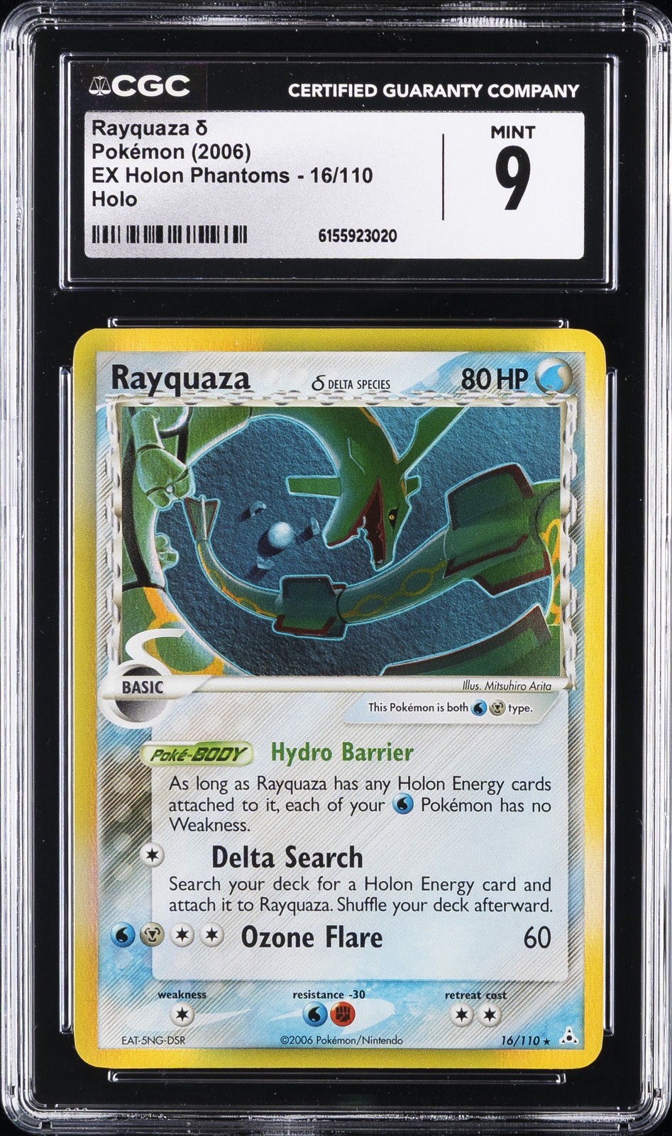 2006 RAYQUAZA HOLO #16/110 EX HOLON PHANTOMS CGC 9