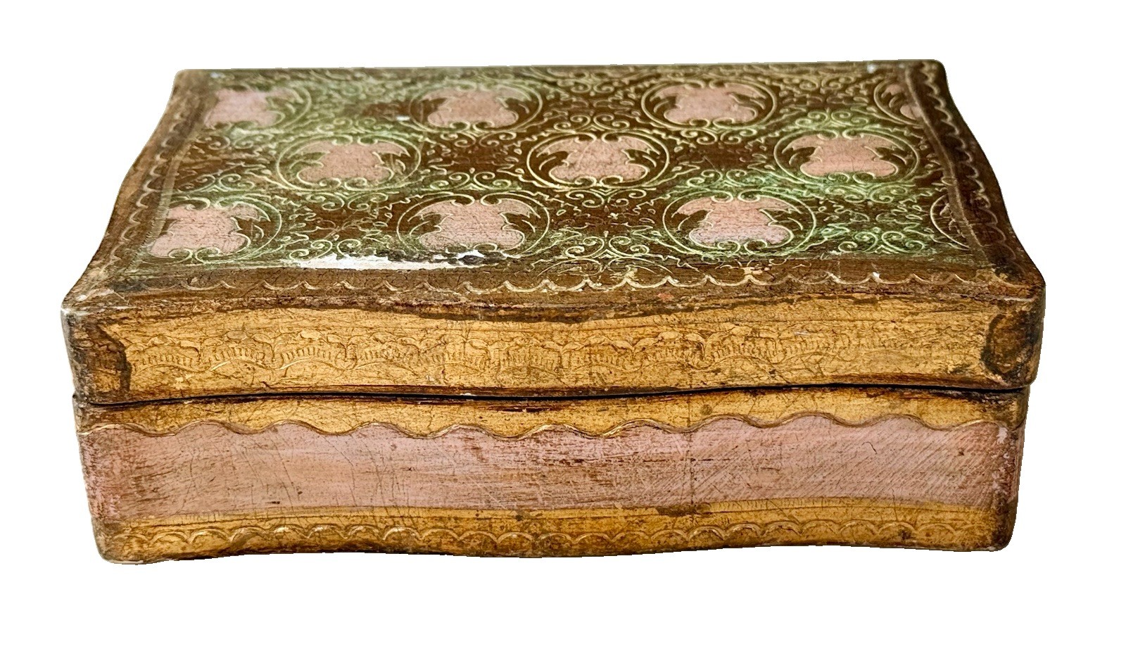 Vintage Gold Florentine Trinket Box Italy Hand Painted Embossed Design