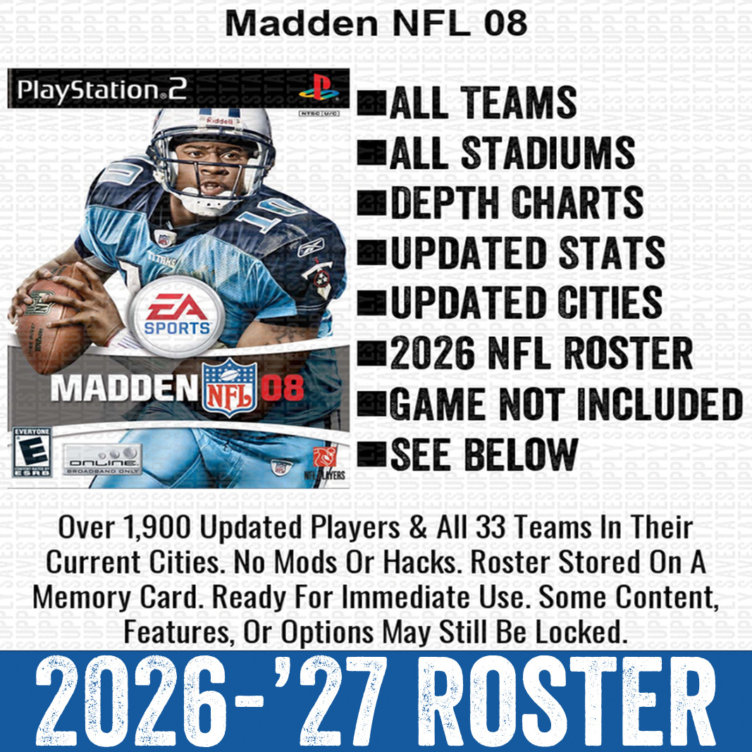 Madden NFL 08 PS2 Roster Update Memory Card Team Player Stats Playstation