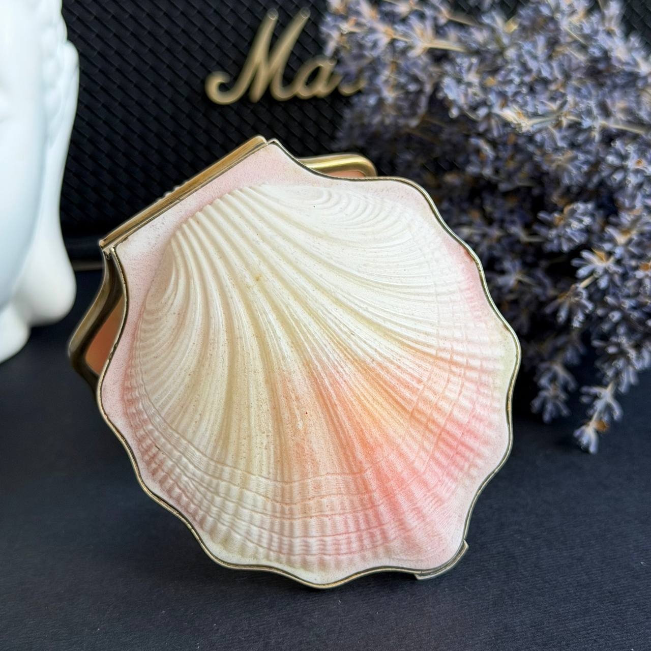 Vintage USSR 875 Silver Gilt Shell Women's Compact Powder Box Case Mirror Soviet