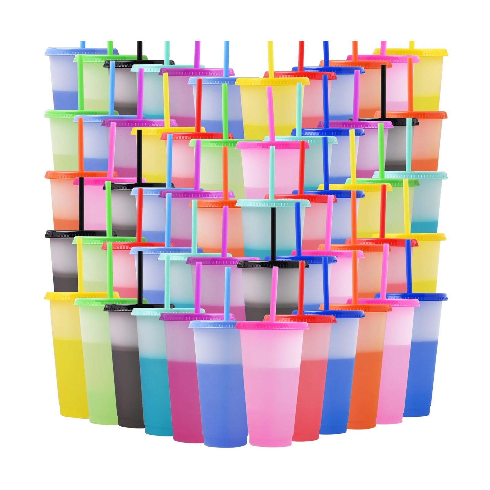60 Pack Color Changing Cups Bulk,24 oz Plastic Tumblers