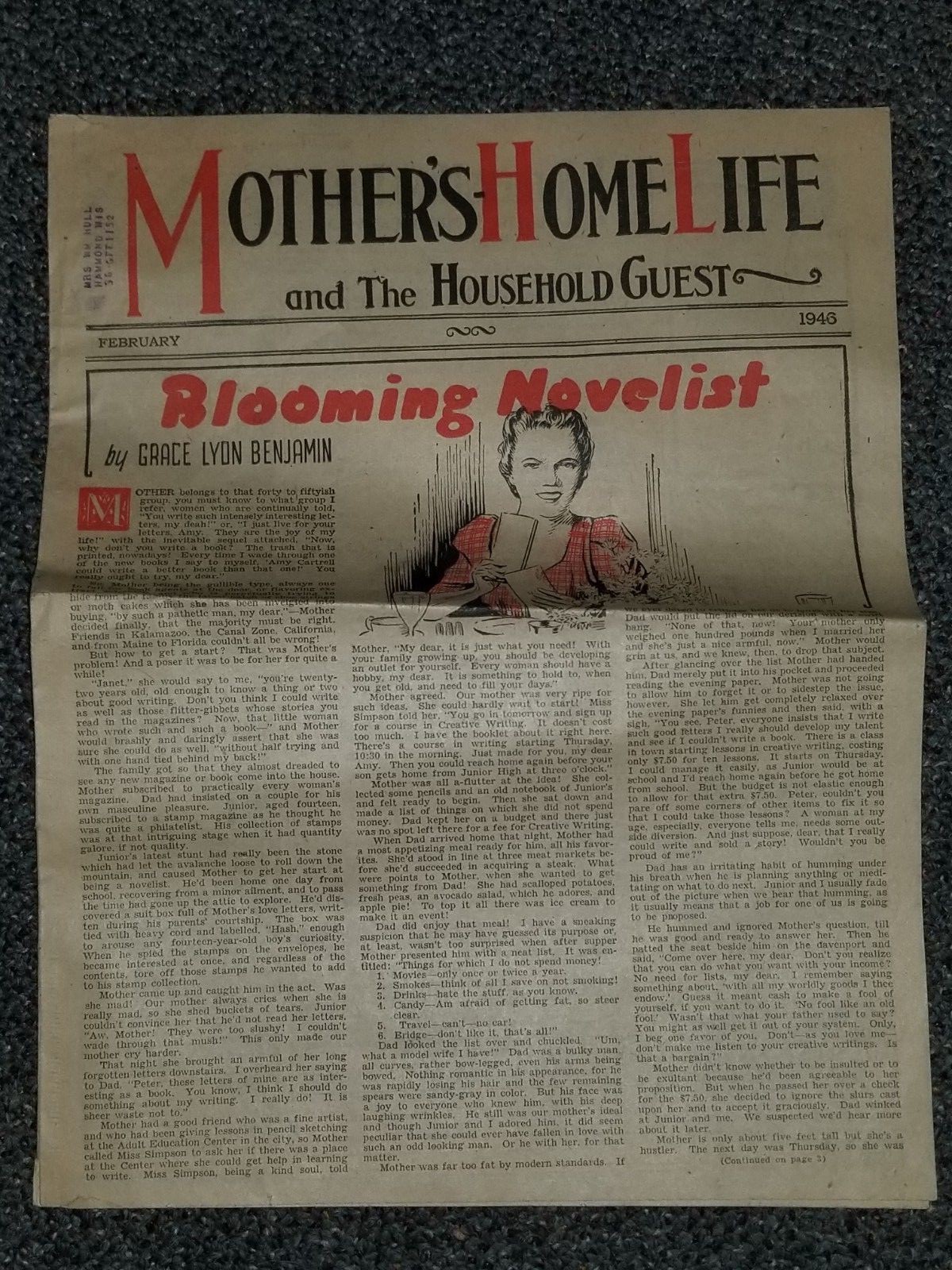   Mother\'s Home Life and the Household Guest Newsletter Dated February 1946