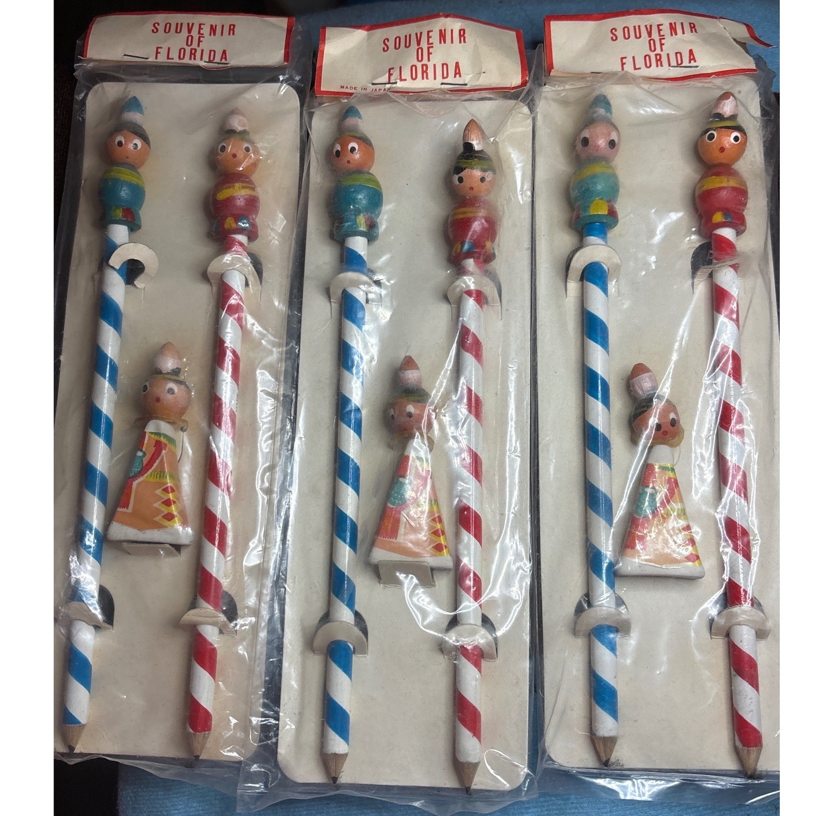 Vintage 1960 Souvenir of Florida Wooden Pencil Sets Lot of3 Made in Japan Kitsch