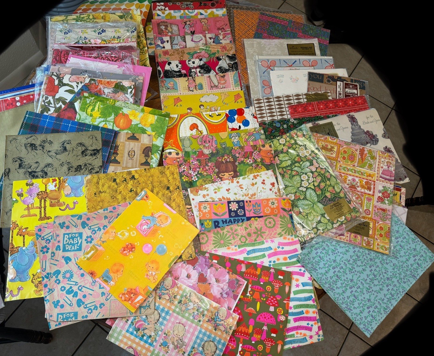 Large LOT Vintage Lot of 1960's-1980's Flat Gift Wrap Paper Lot Loose Sheets 6lb
