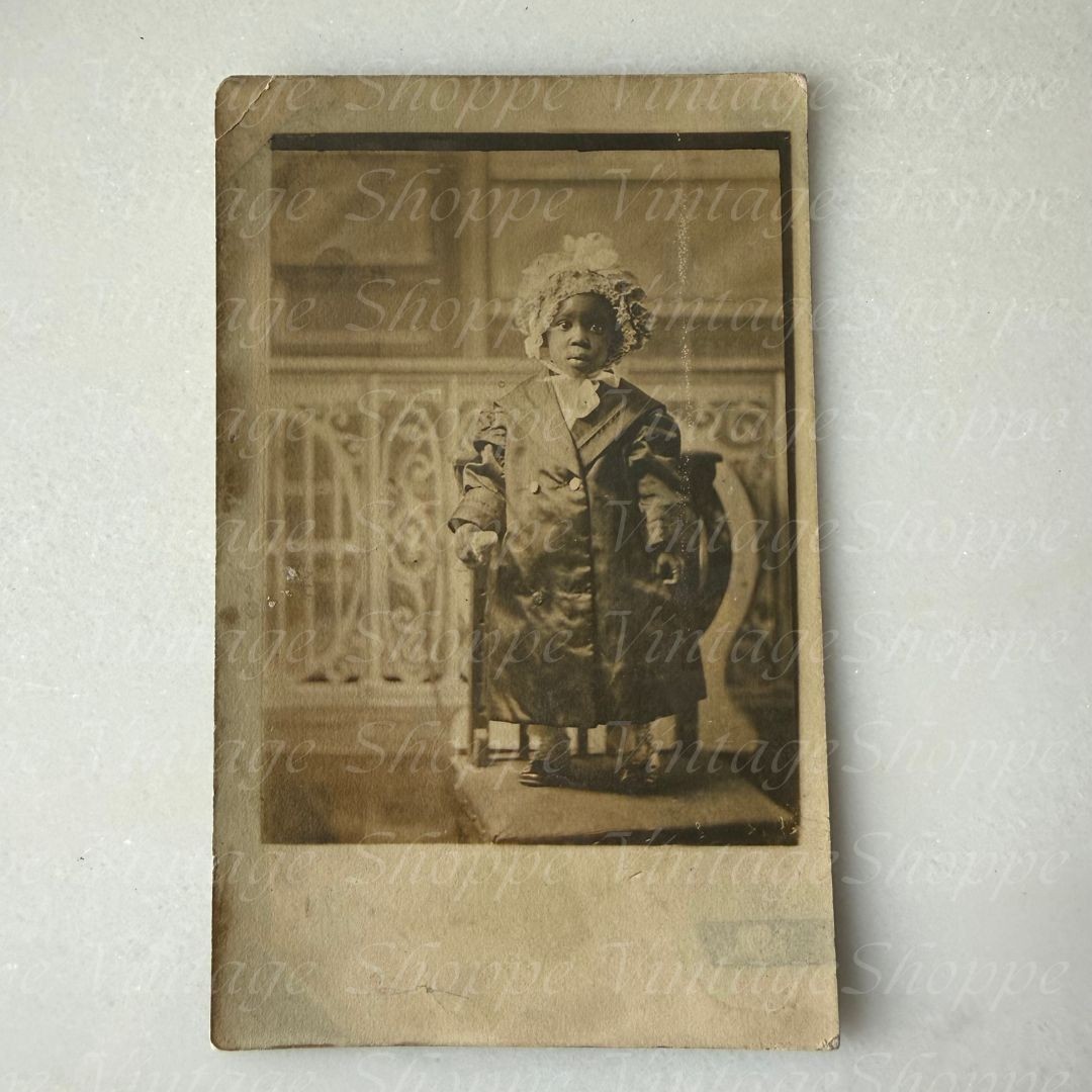 Cute African American Little Girl Antique RPPC Photo Studio Portrait VTG
