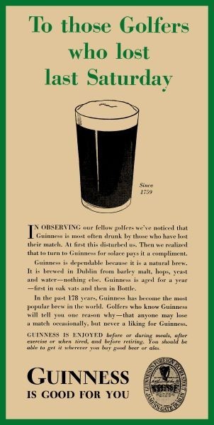 1937 Style Guinness Beer - Golf Theme -  NEW Sign 9x18\