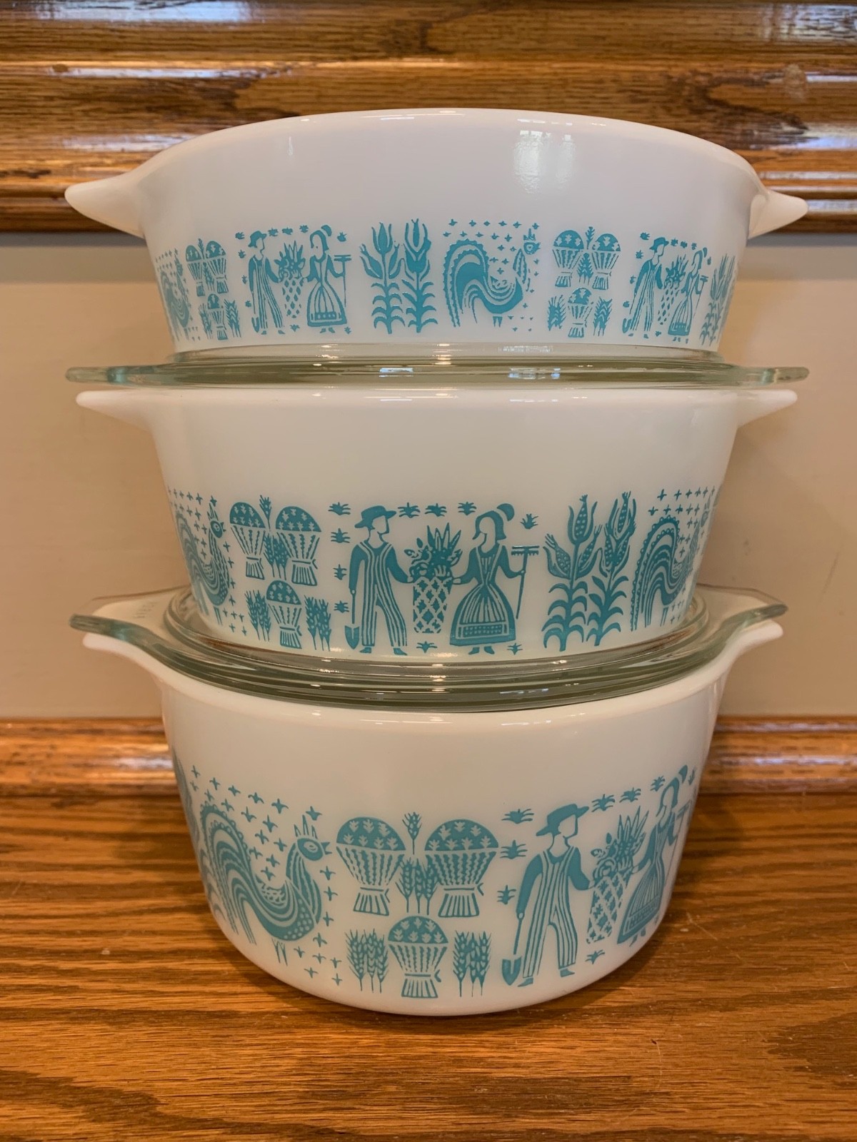 Pyrex Amish Butterprint Turquoise on White Stamp Program 471 472 473 Set