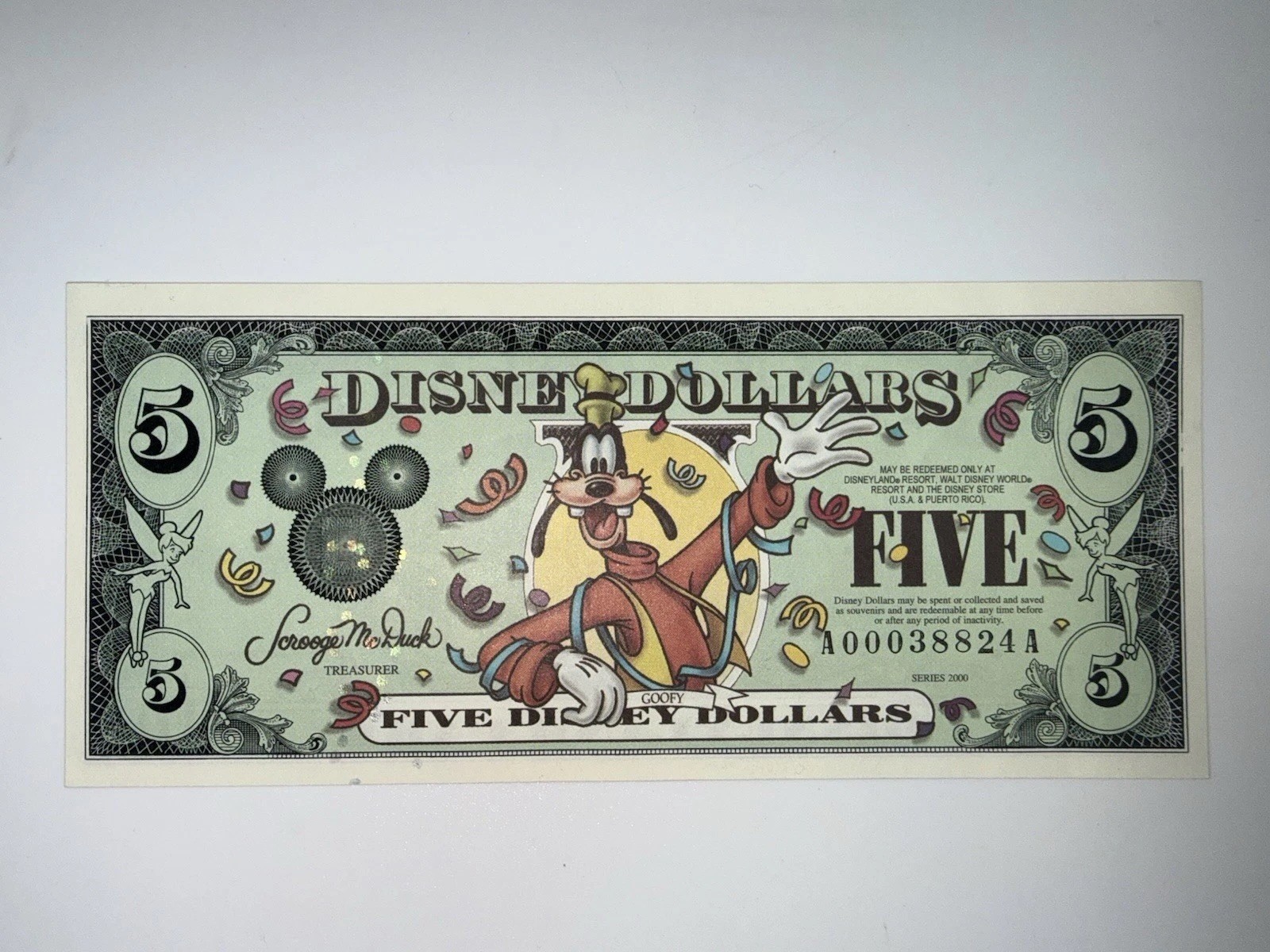 2003 Disney Dollars Five $5 Disney World Resort Disneyland Goofy (6205) Crisp