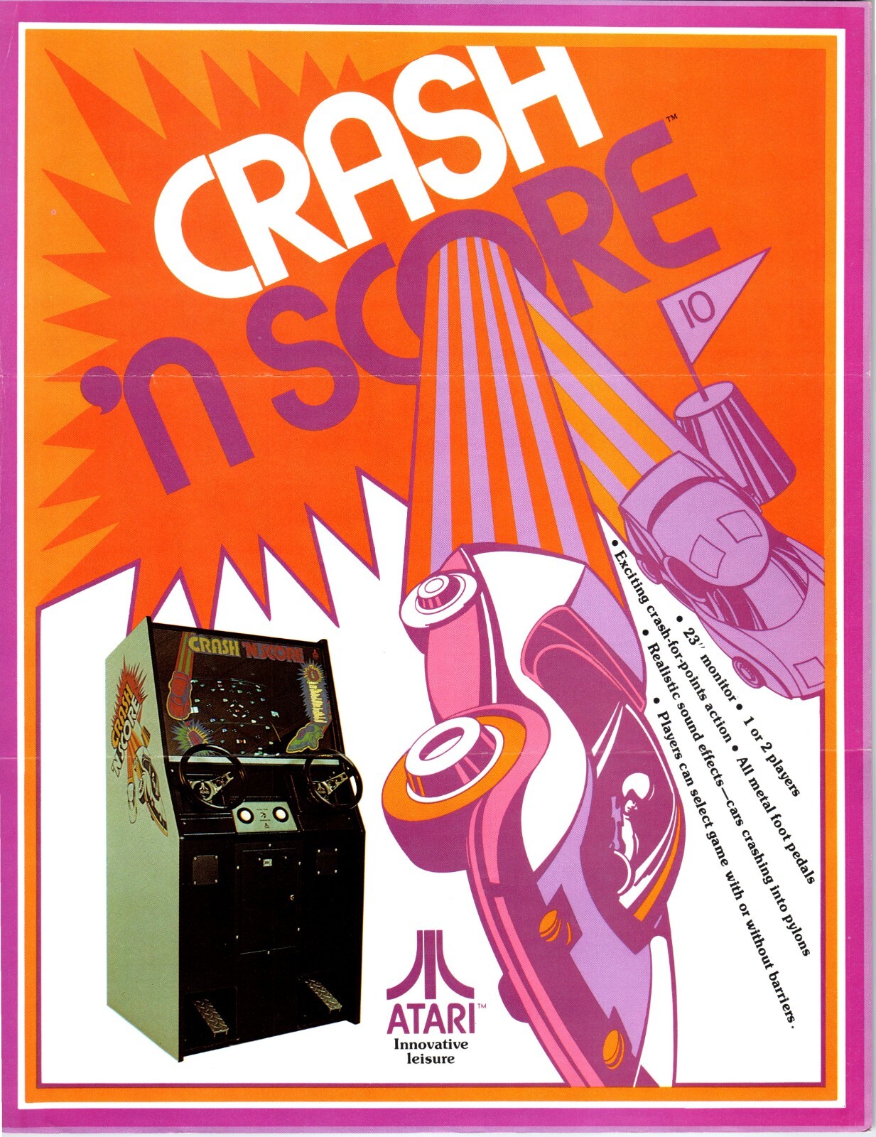 Crash N Score Video Arcade Game Flyer 1975 Vintage Artwork 8.5