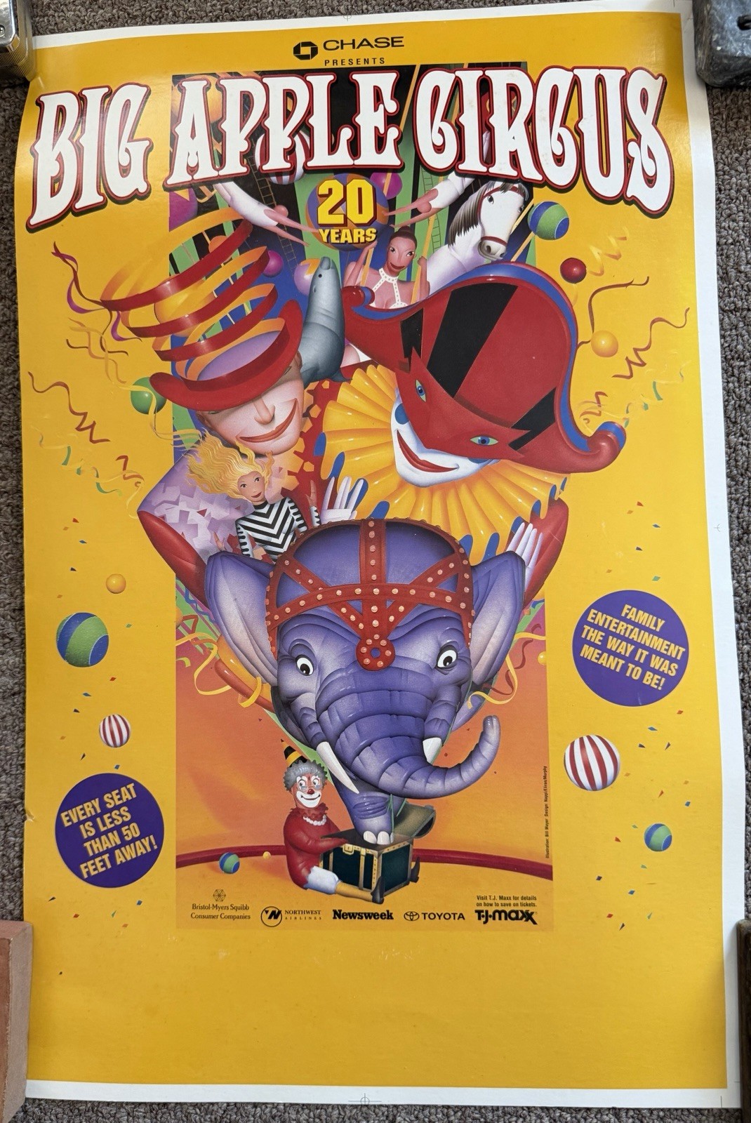 1997 Big Apple Circus 20th Anniversary Promotional Poster Cardstock Circus Art