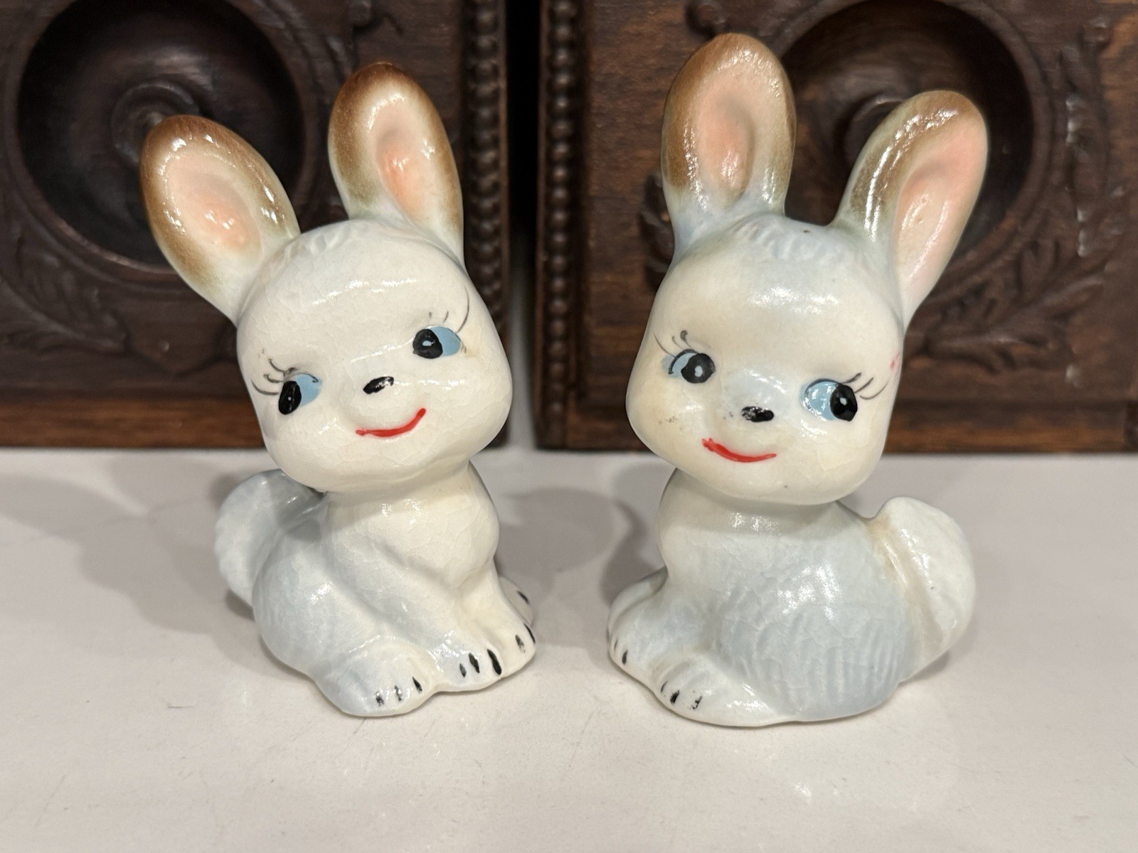 ❤ RARE ❤ Vintage Mid Century Anthropomorphic GREY Napco Bunny Shakers 7007 Japan