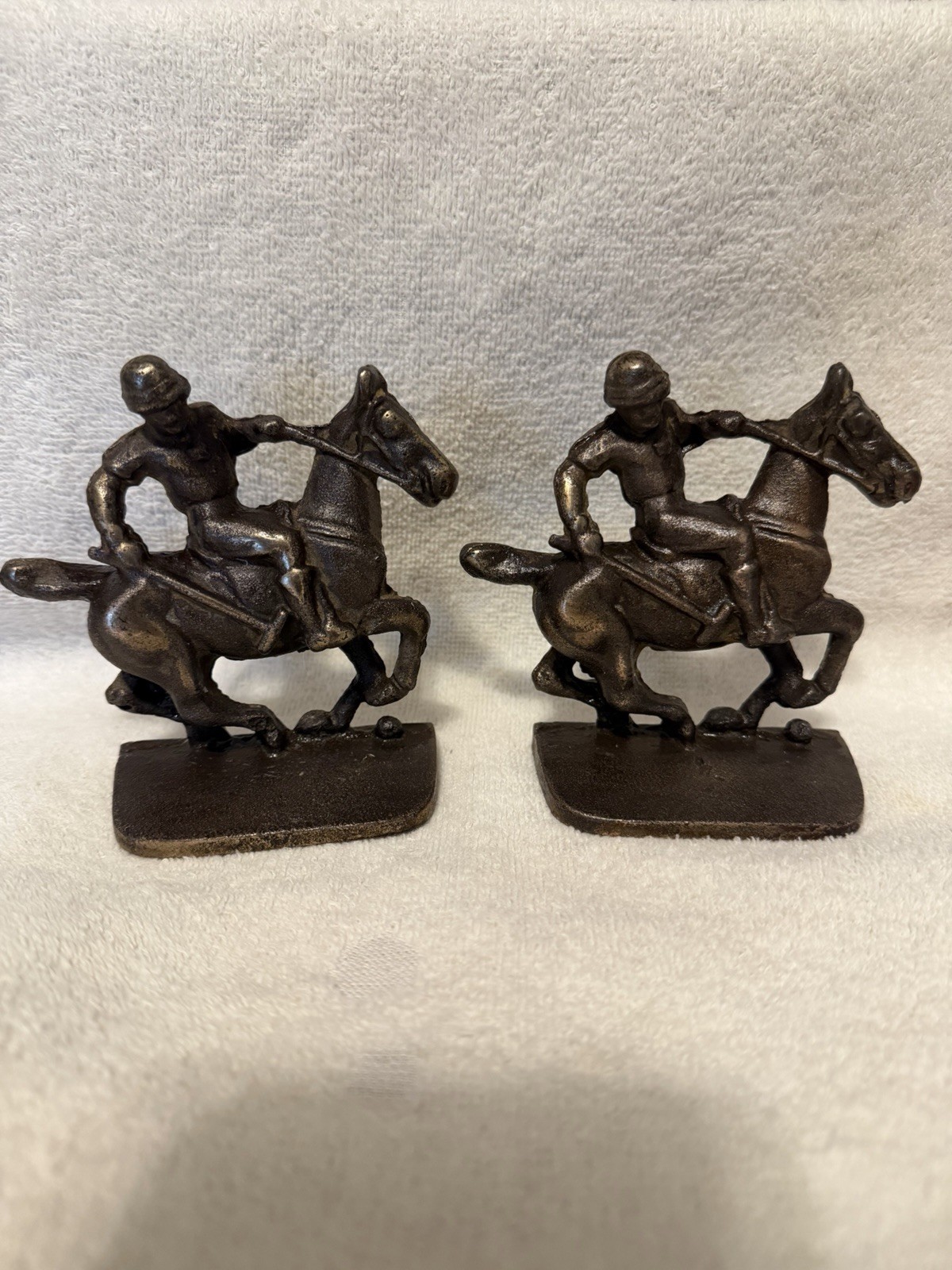 Pair Antique 1930’s Era Polo Player Bronze Bookends,