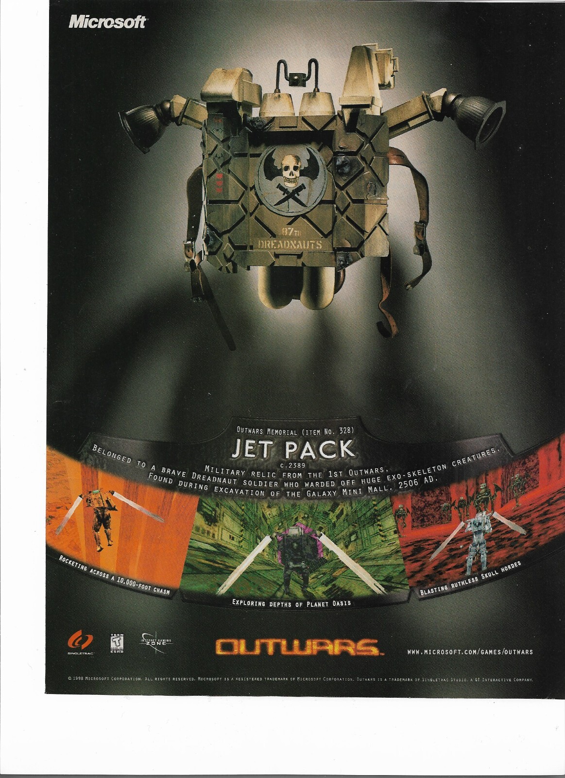 Outwars Memorial Jet Pack Video Game Print Ad 1998 Poster Promo Ad