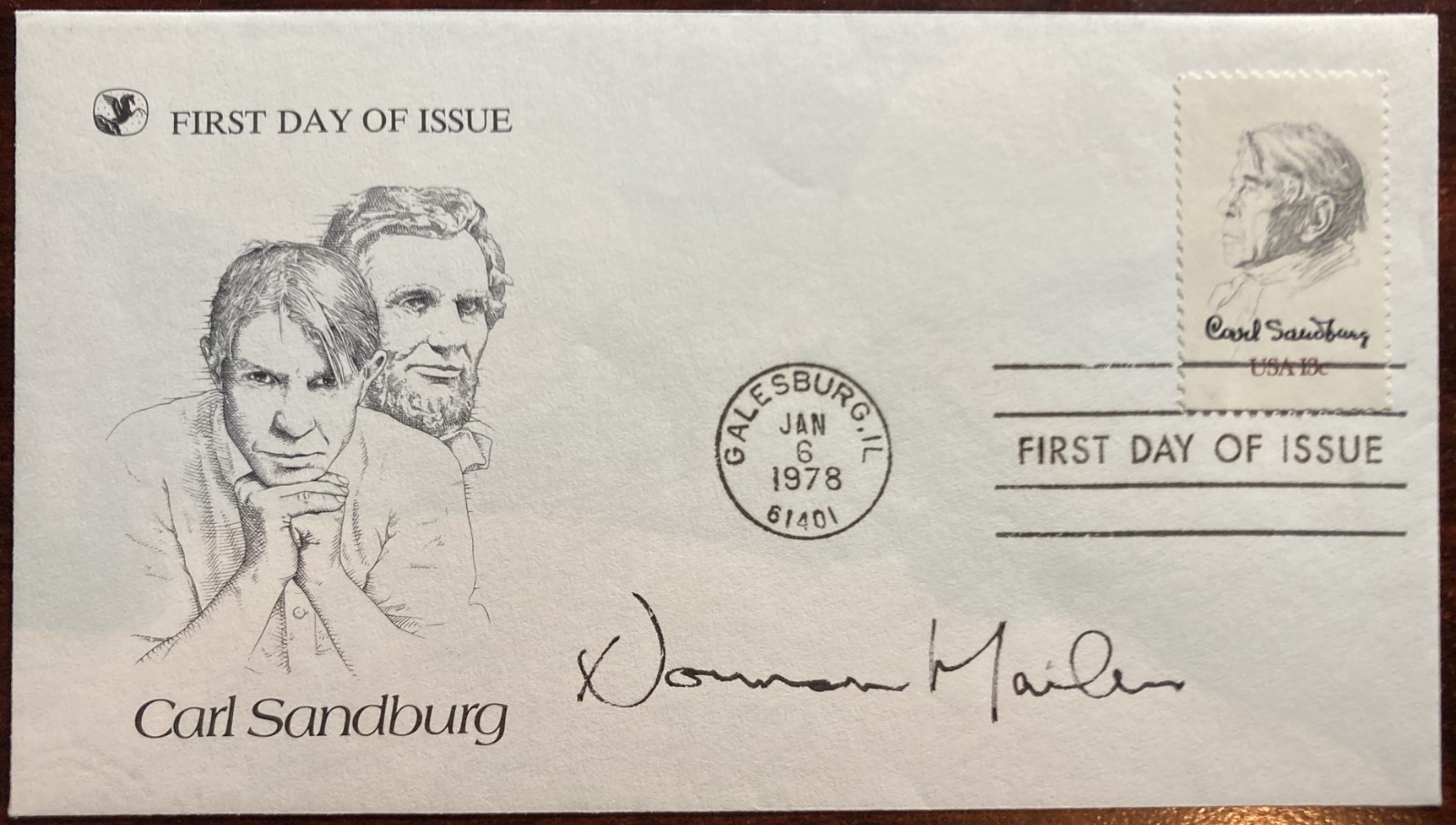 NORMAN MAILER-*Signed* Carl Sandburg First Day Cover 1978-Pulitzer Prize author