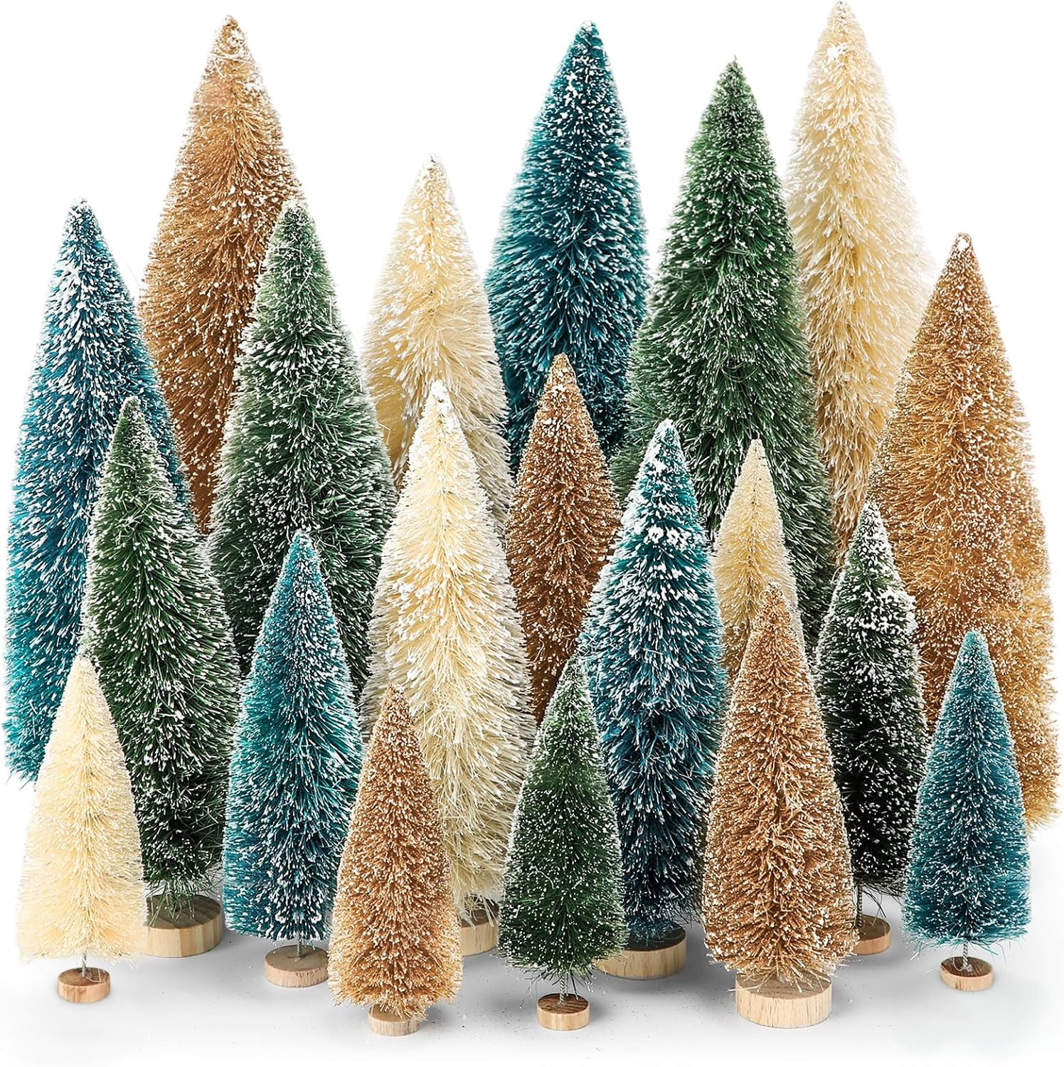 Vinsot 20 Pcs Bottle Brush Christmas Trees Miniature Tree, Green,Gold