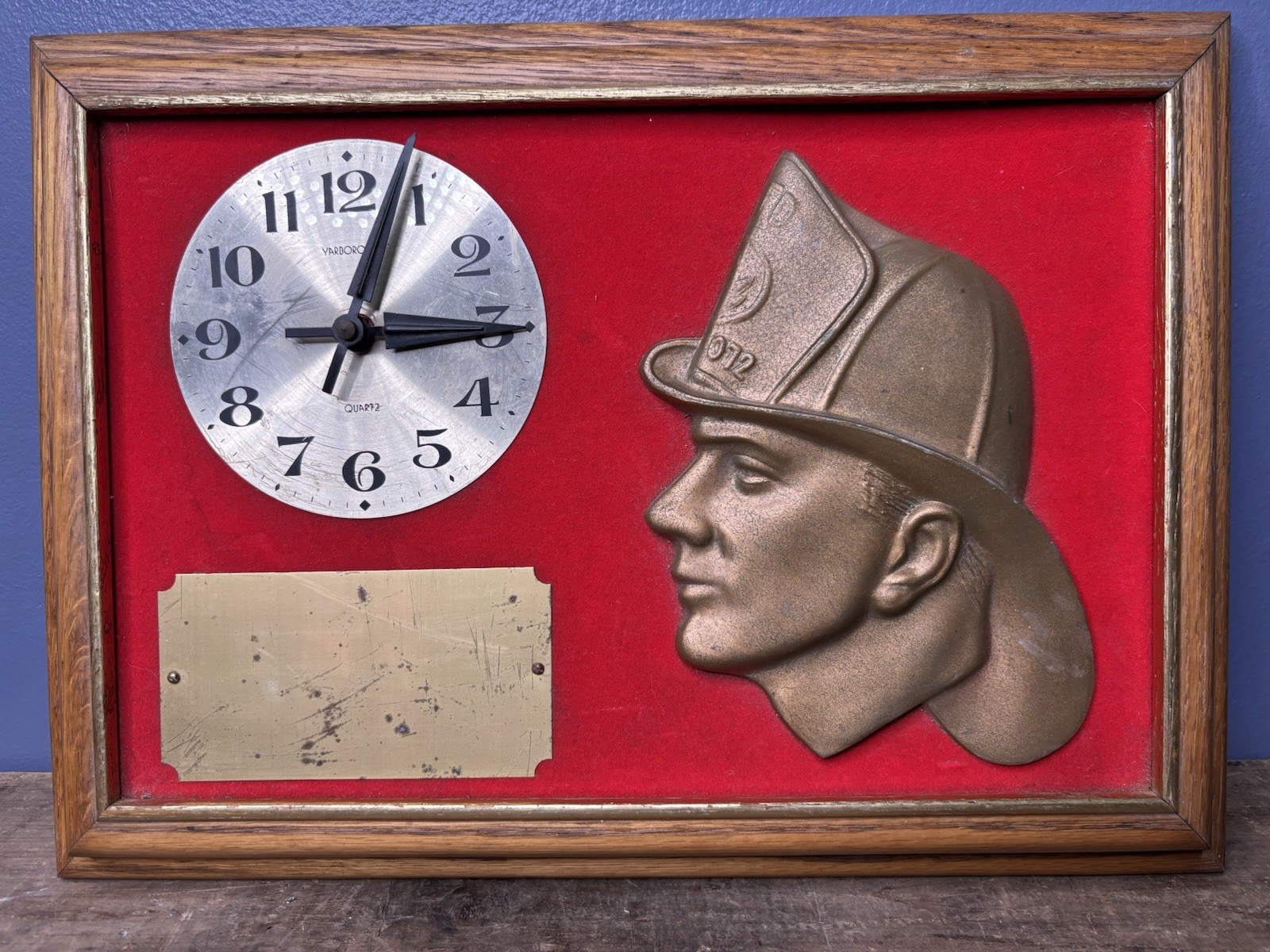 Vintage Original Firefighter Award Clock Wall Hanging Sign Working Rescue Plaque