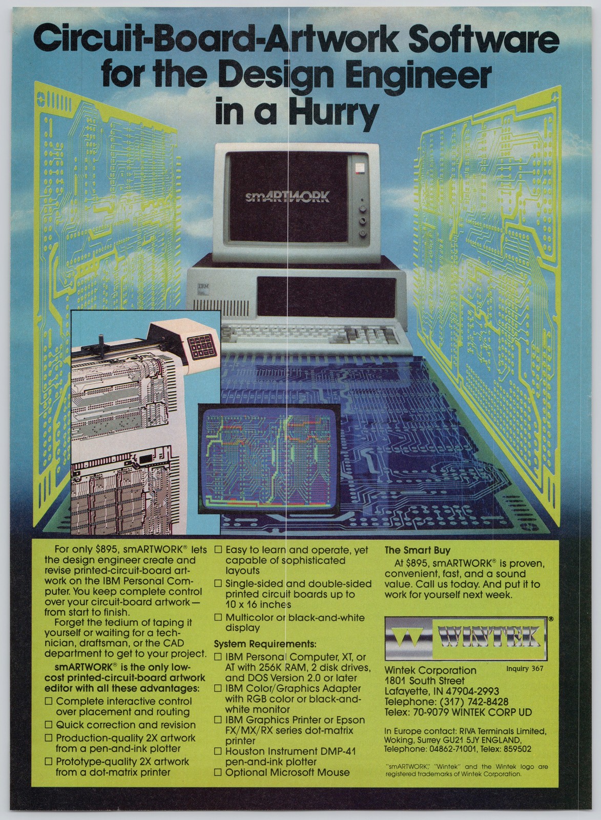 smARTWORK Wintek Software Design Engineer Computer 1986 Print Ad