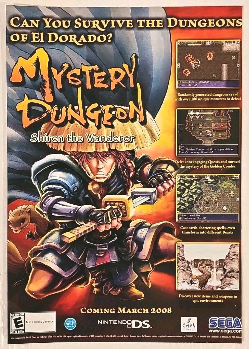 Mystery Dungeon: Shiren the Wanderer DS 08 Original Glossy Print Ad 7.25 X 10.5