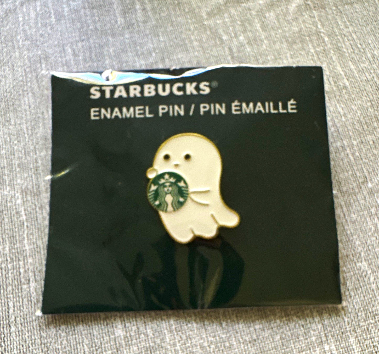 RARE UK Starbucks Ghost Logo Enamel Pin White Green Logo