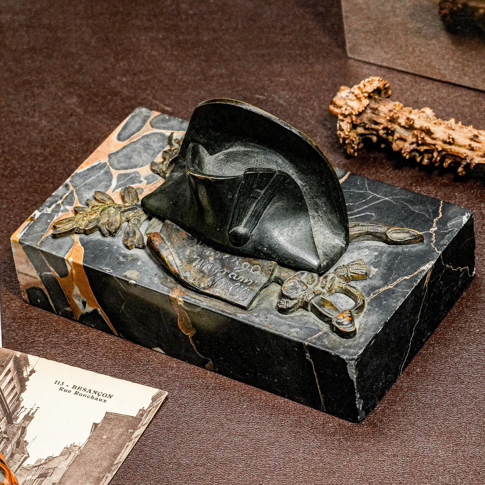 Napoleon Hat French Militaria Antique Marble Bronze Paperweight Desk Inkwell