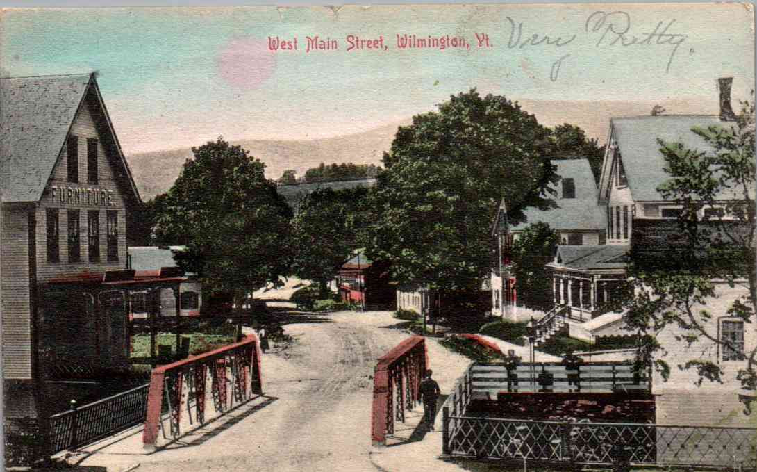 Wilmington, Vermont - A view of West Main Street and Bridge - in 1907