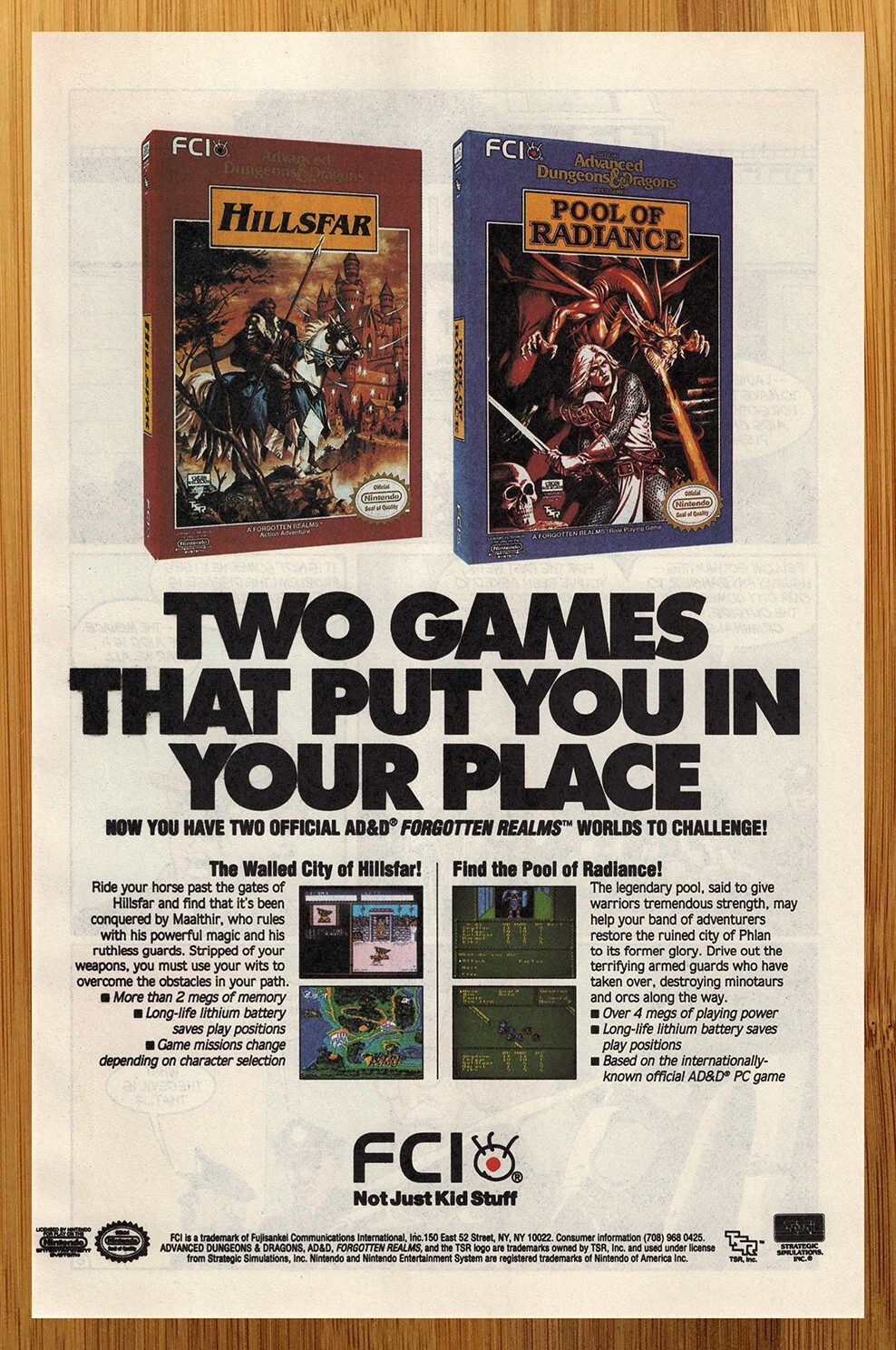 1992 Dungeons & Dragons AD&D Hillsfar/Pool of Radiance NES Print Ad/Poster Art