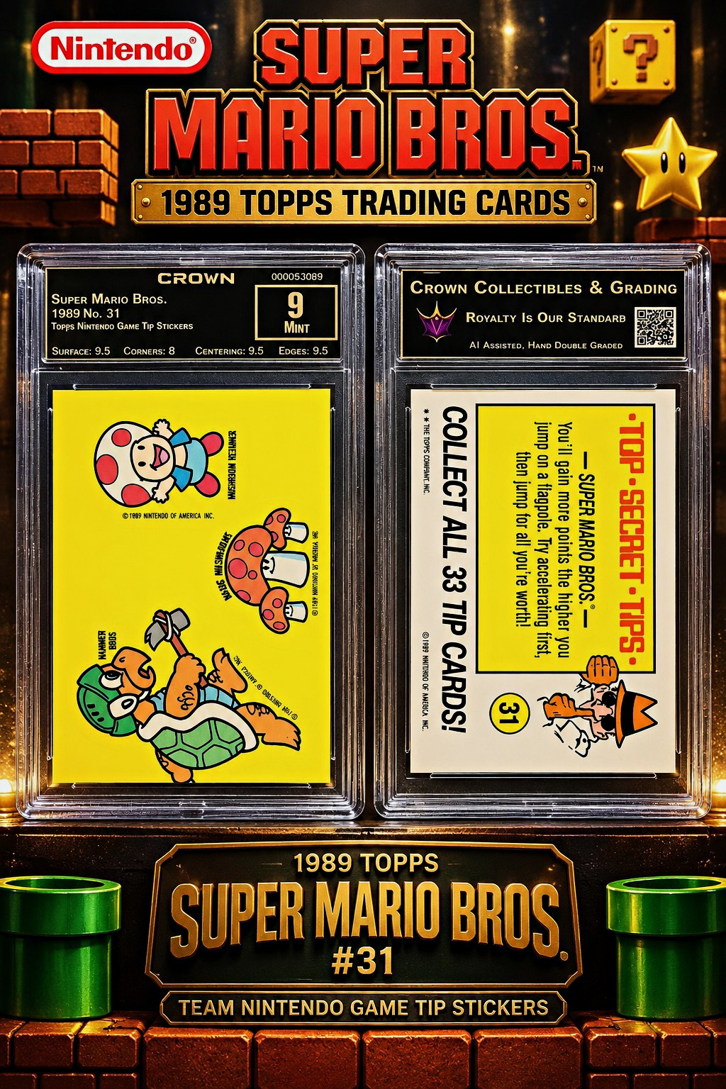 Topps 1989 Nintendo Super Mario Bros. Game Tip Stickers #31 Toad Top-Secret Tips
