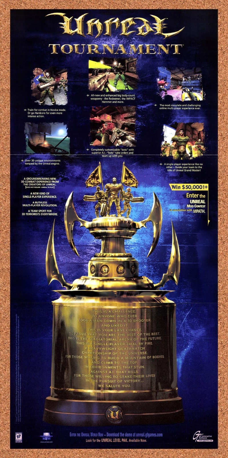 Unreal Tournament PC Original 1999 2-Part  Foldout Poster 10.5