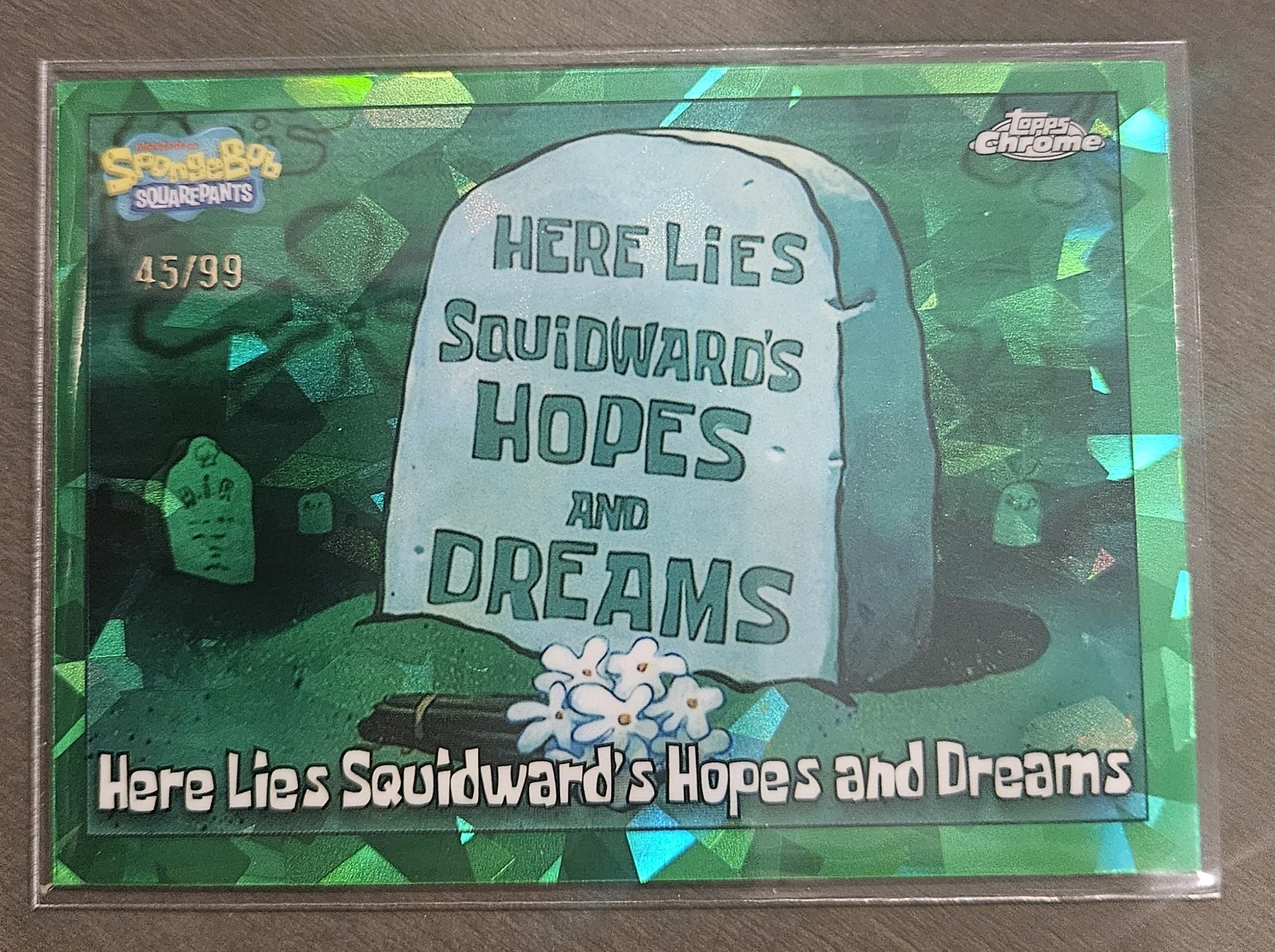 2025 Topps Chrome SpongeBob Here Lies Squidward\'s Dreams Sapphire Green  45/99