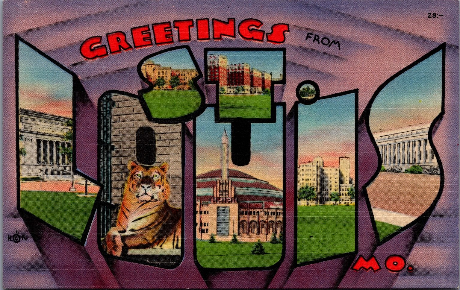 Greetings From St. Louis MO Large Letter Multi-View Linen Postcard