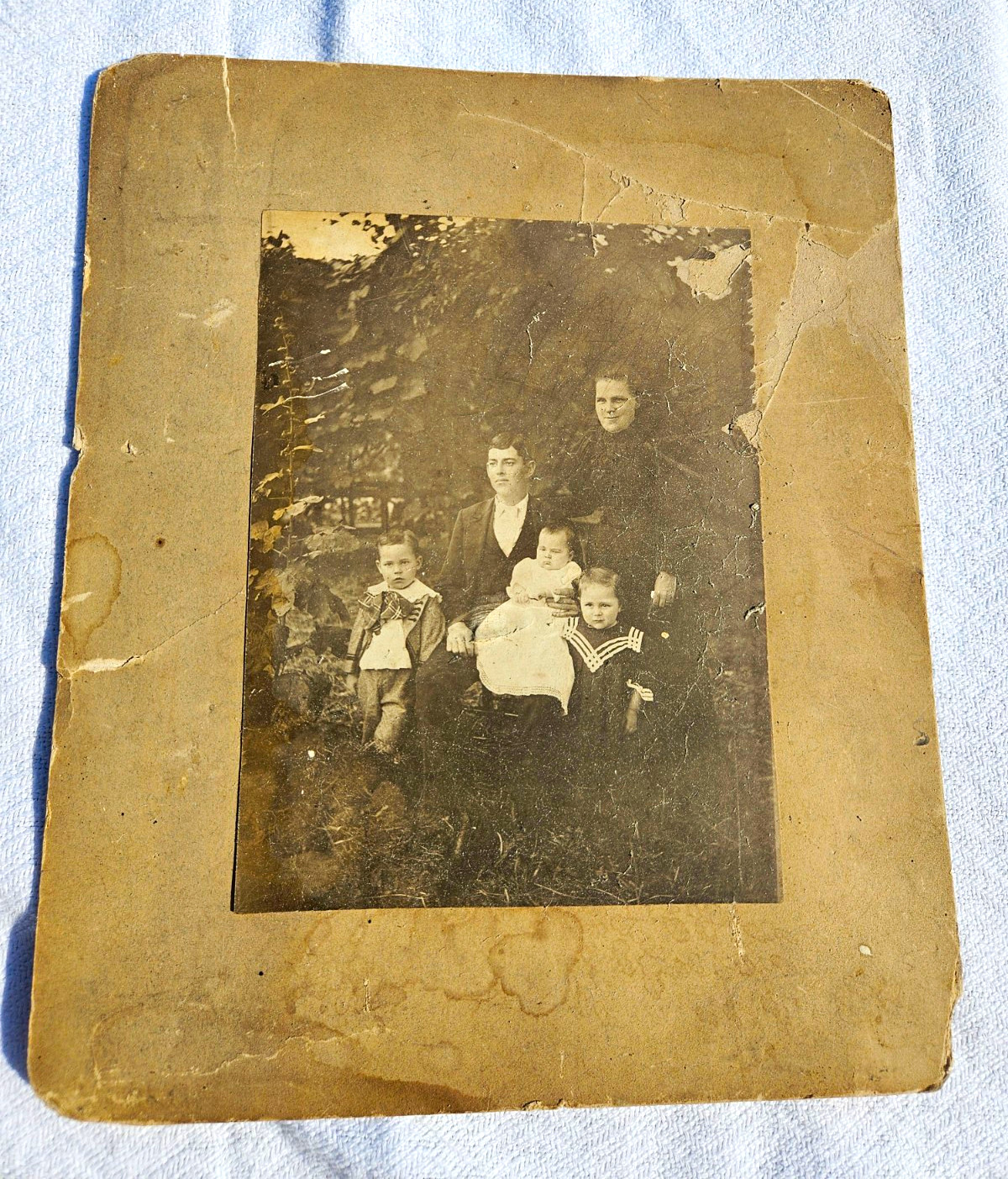 Vintage B&W  Family Portrait Photo on Cardboard Backing