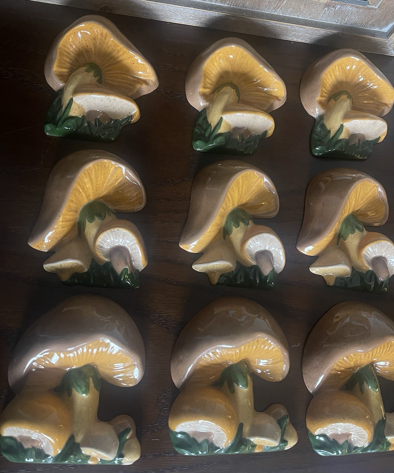 Vintage 1970s Ceramic Mushroom Wall Plaques Set of 9 Retro MCM Cottagecore Decor