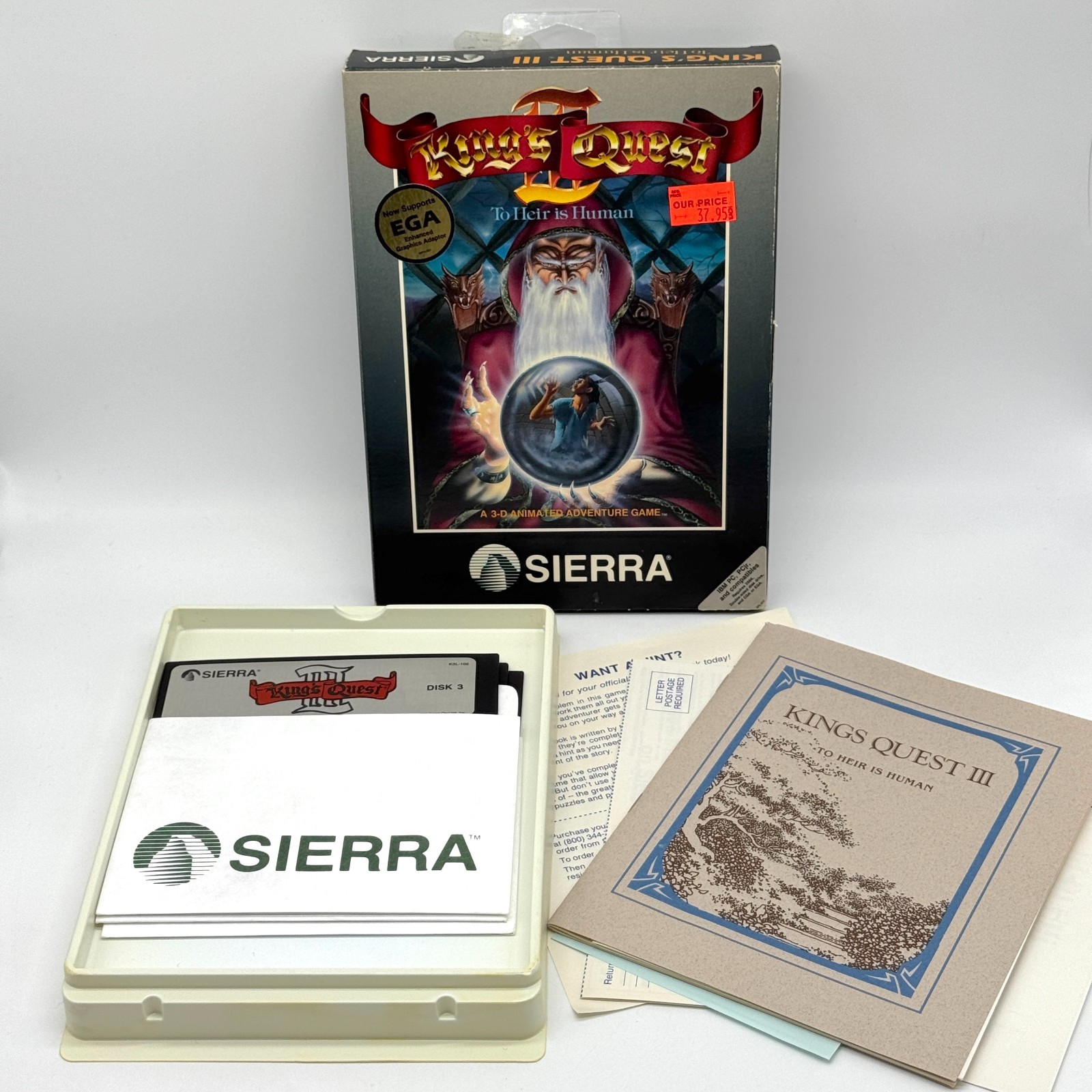Kings Quest III To Heir is Human IBM Big Box PC Floppy Disks w/ Inserts Untested