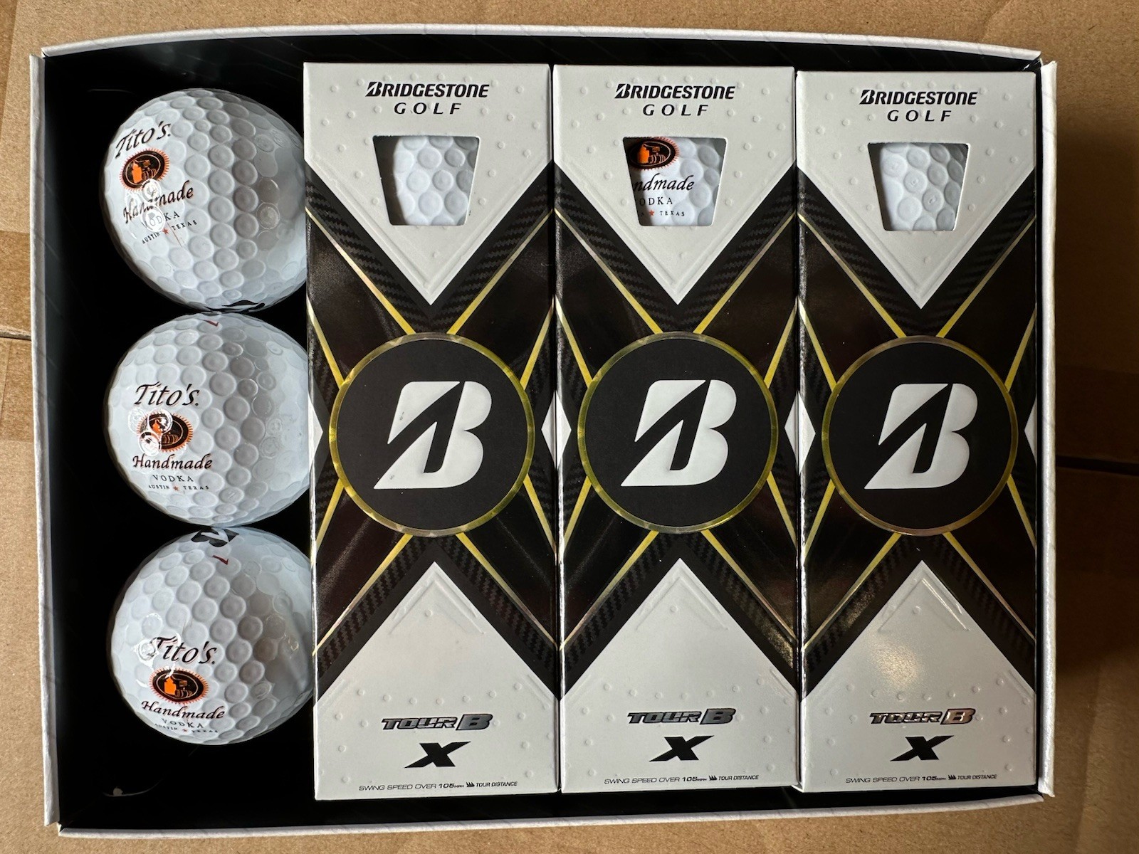 Bridgestone Tour B X Golf Balls With Tito’s Vodka Logo. 1 Dozen