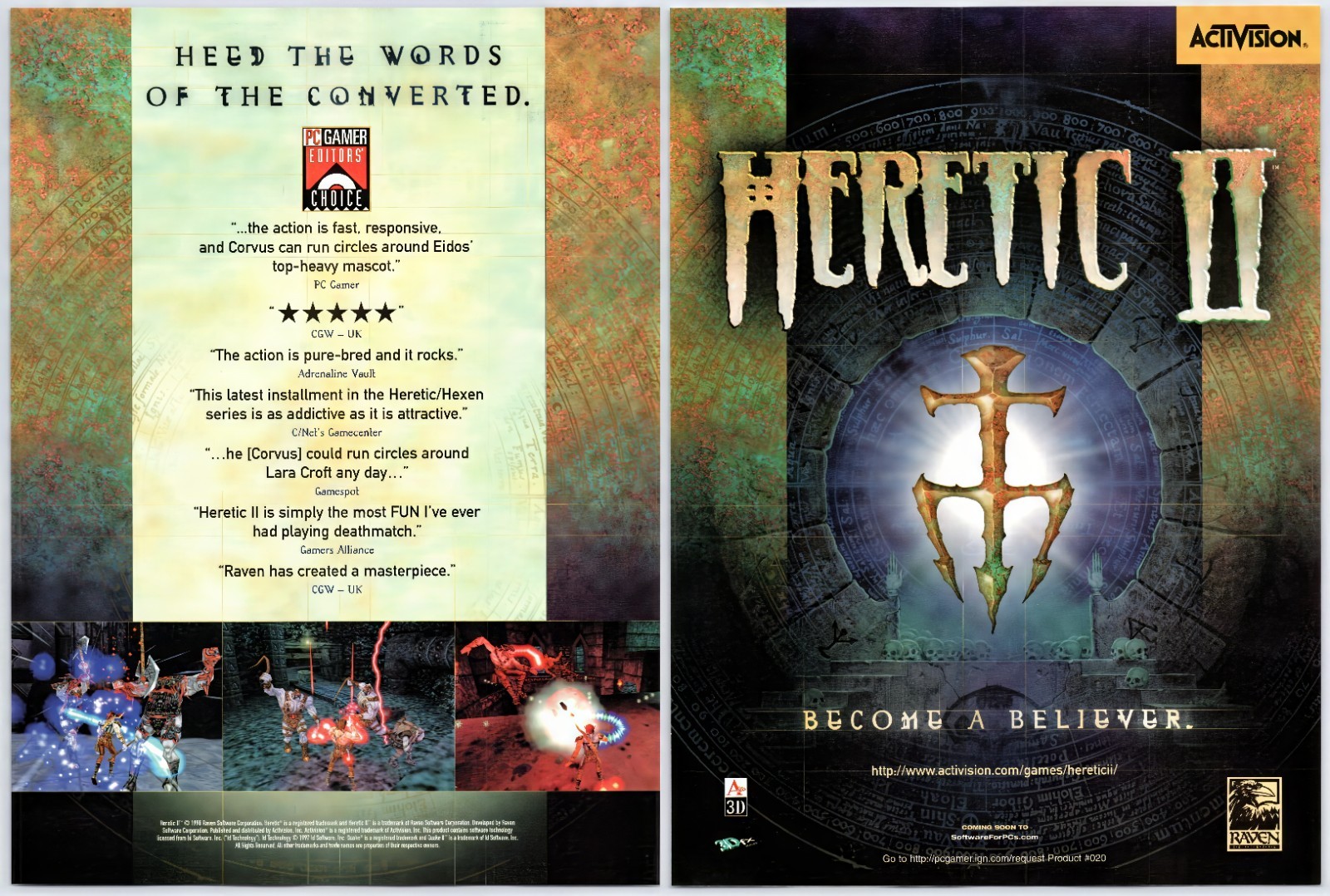 Heretic II - PC Game - Doom - Raven Software - Vintage Original Ad Promo 1999