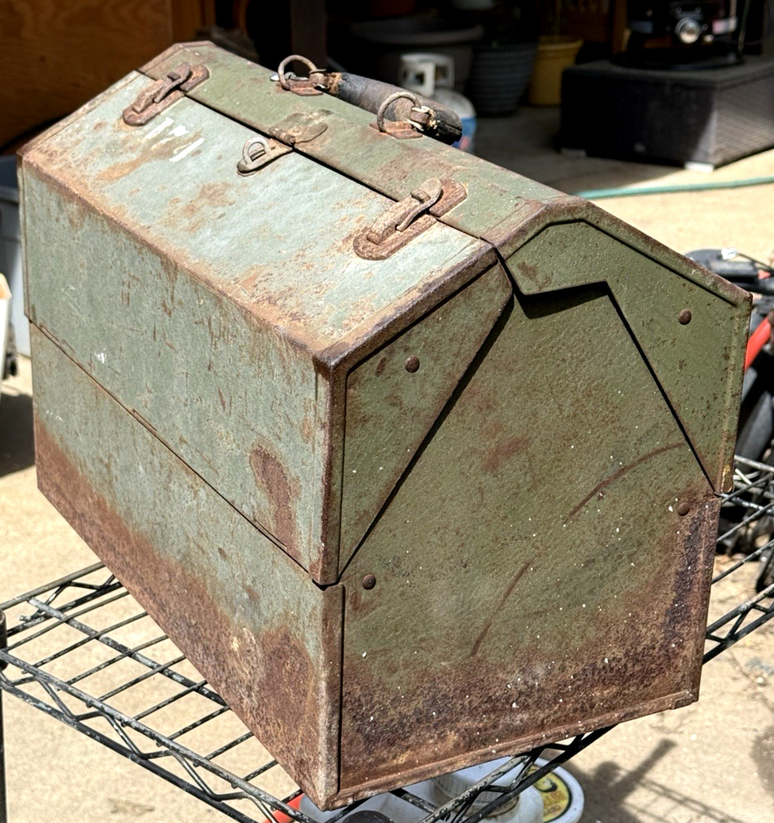 Vintage Army Green Military Tombstone Cantilever Toolbox Tomb Stone Tool Box