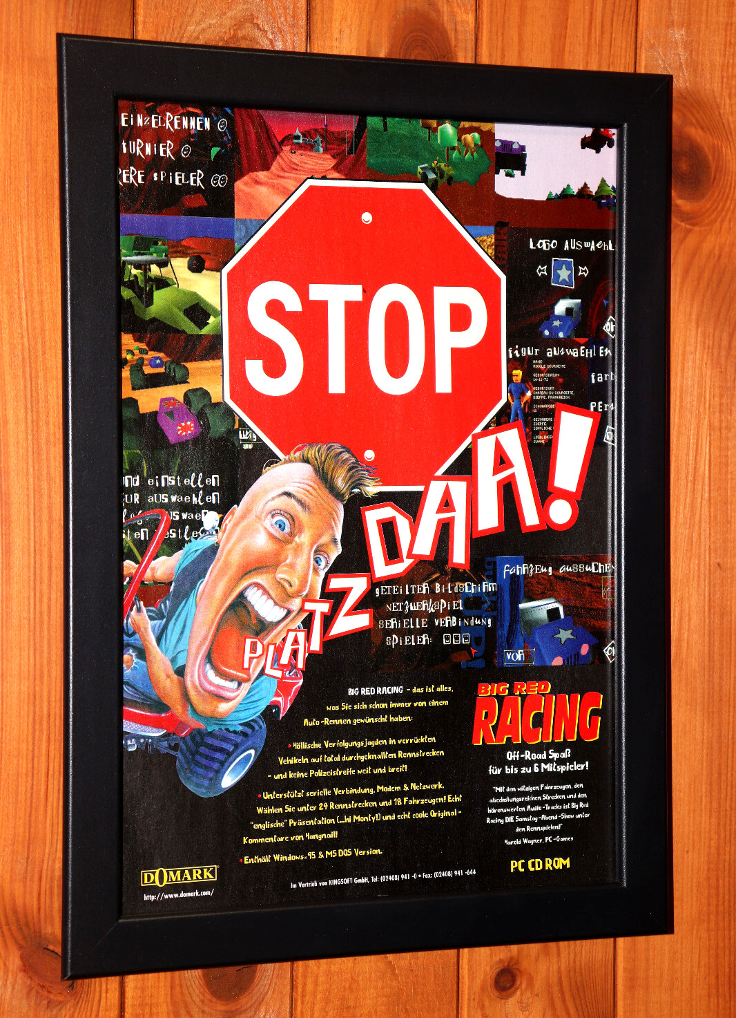 1995 Big Red Racing PC Windows Vintage Rare Promo Small Poster / Ad Page Framed