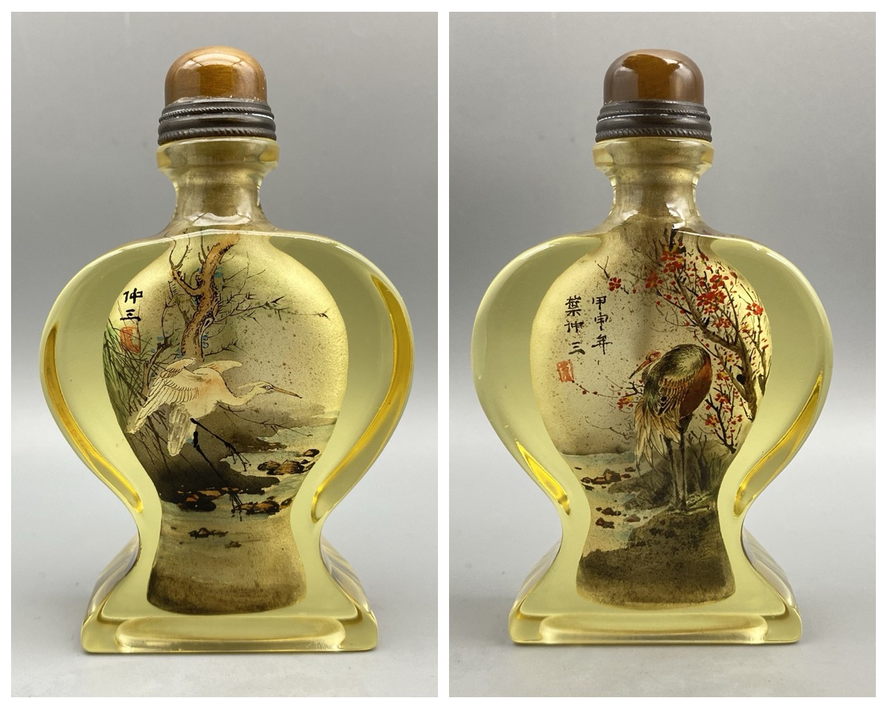 Chinese Old Beijing Glaze Inside Painting Flower Bird Beautiful Bottle Art