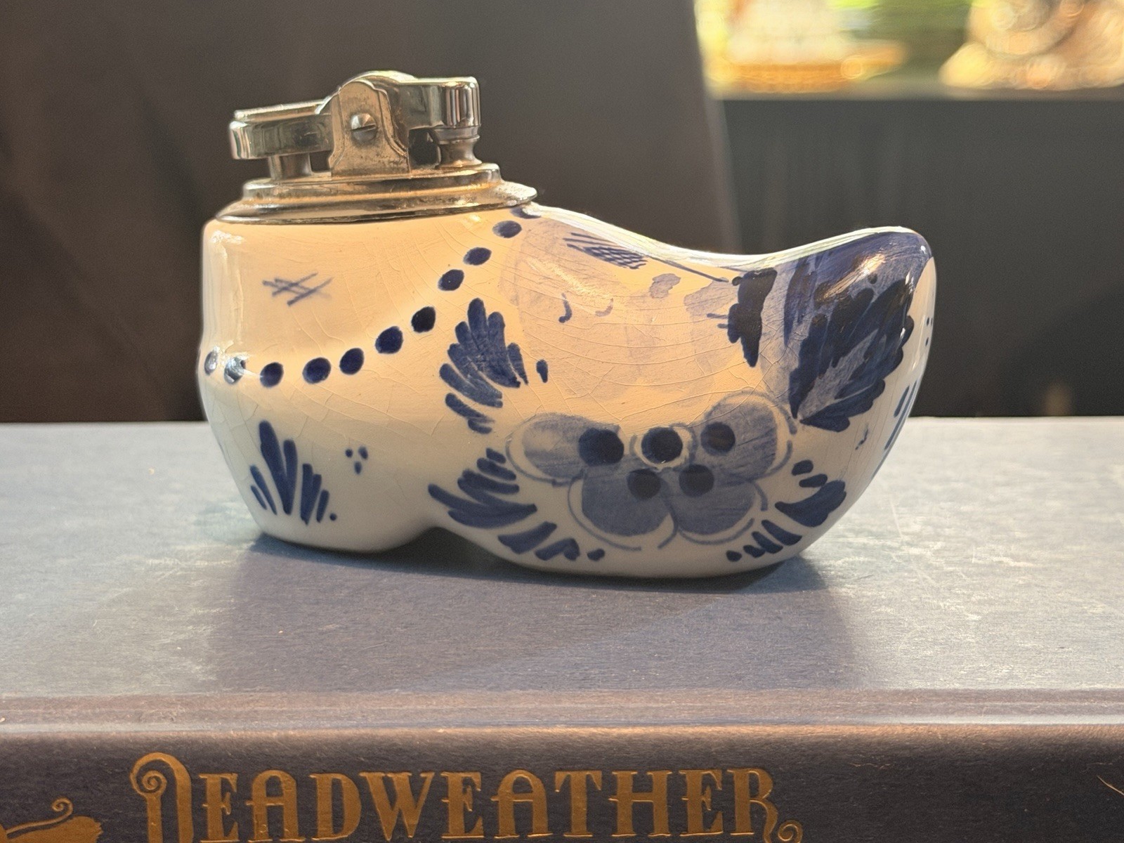 Vintage Blue & White Delft-Style Ceramic Clog Shoe Cigarette Lighter 