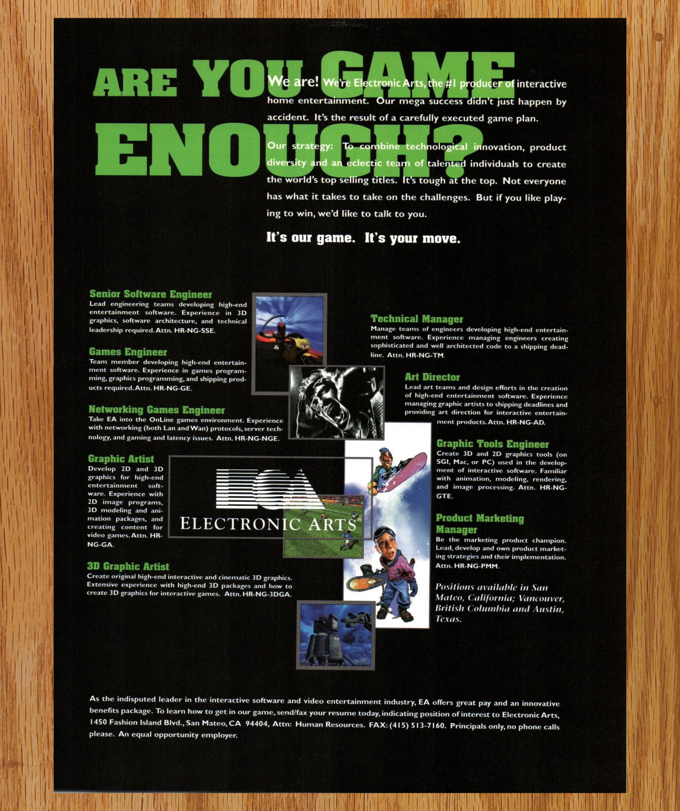 EA Electronic Arts Job Wanted  Recruit Video Game Print Ads Poster Promo 1996