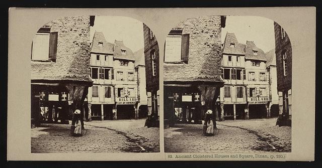 Photo:Dinan France 1850s Ancient Cloistered Houses and Square Stereoview