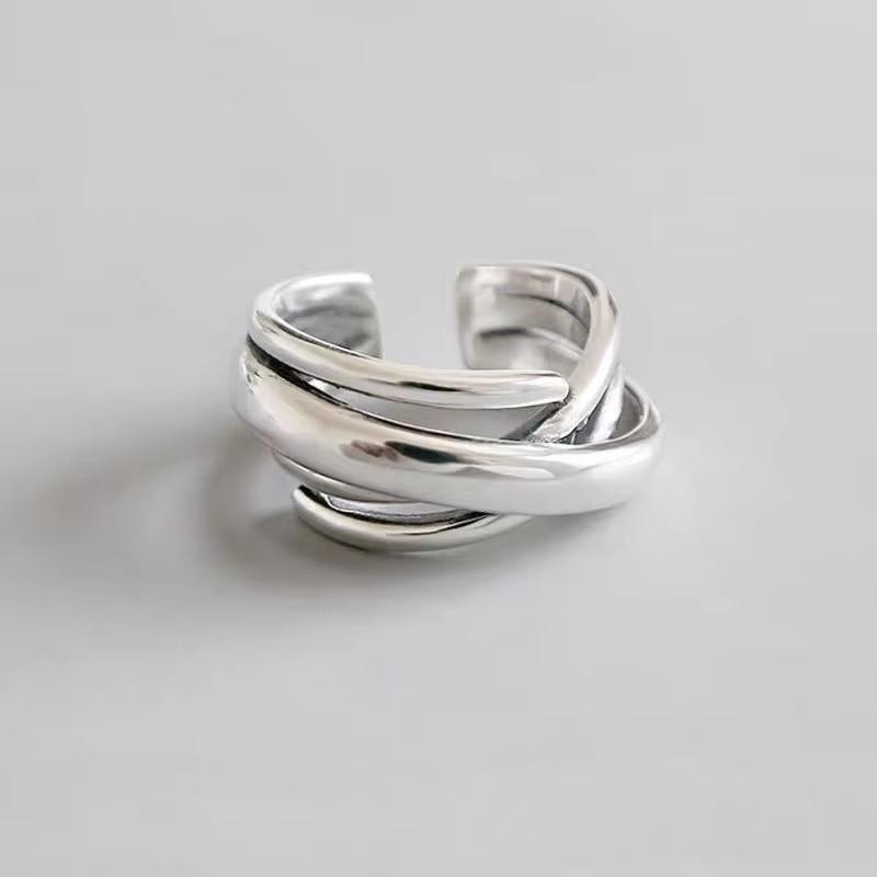 925 Sterling Silver Multi Layer Irregular Open Ring Adjustable Winding Band Gift
