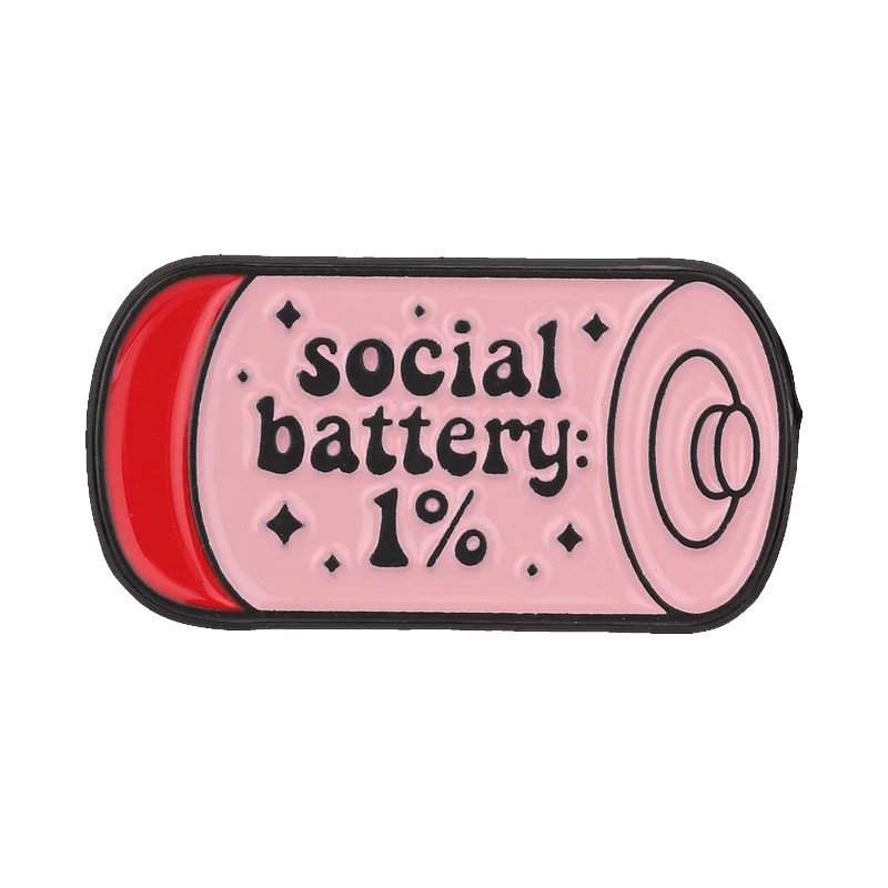 Social Battery 1% Enamel Pin Socially Exhausted Low Battery Metal Brooch