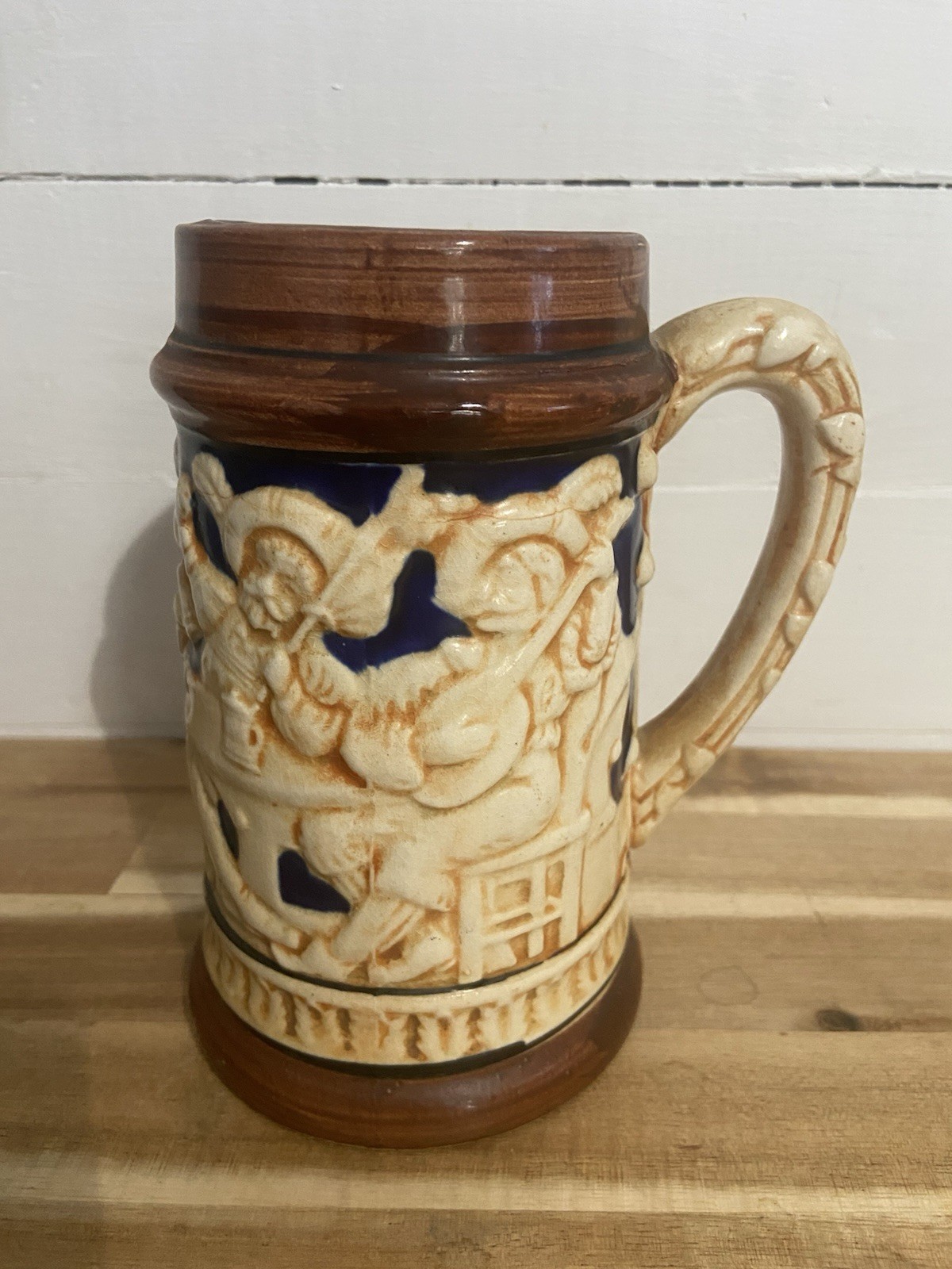 Vintage Ceramic Beer Stein Medieval Tavern Motif Made In Japan