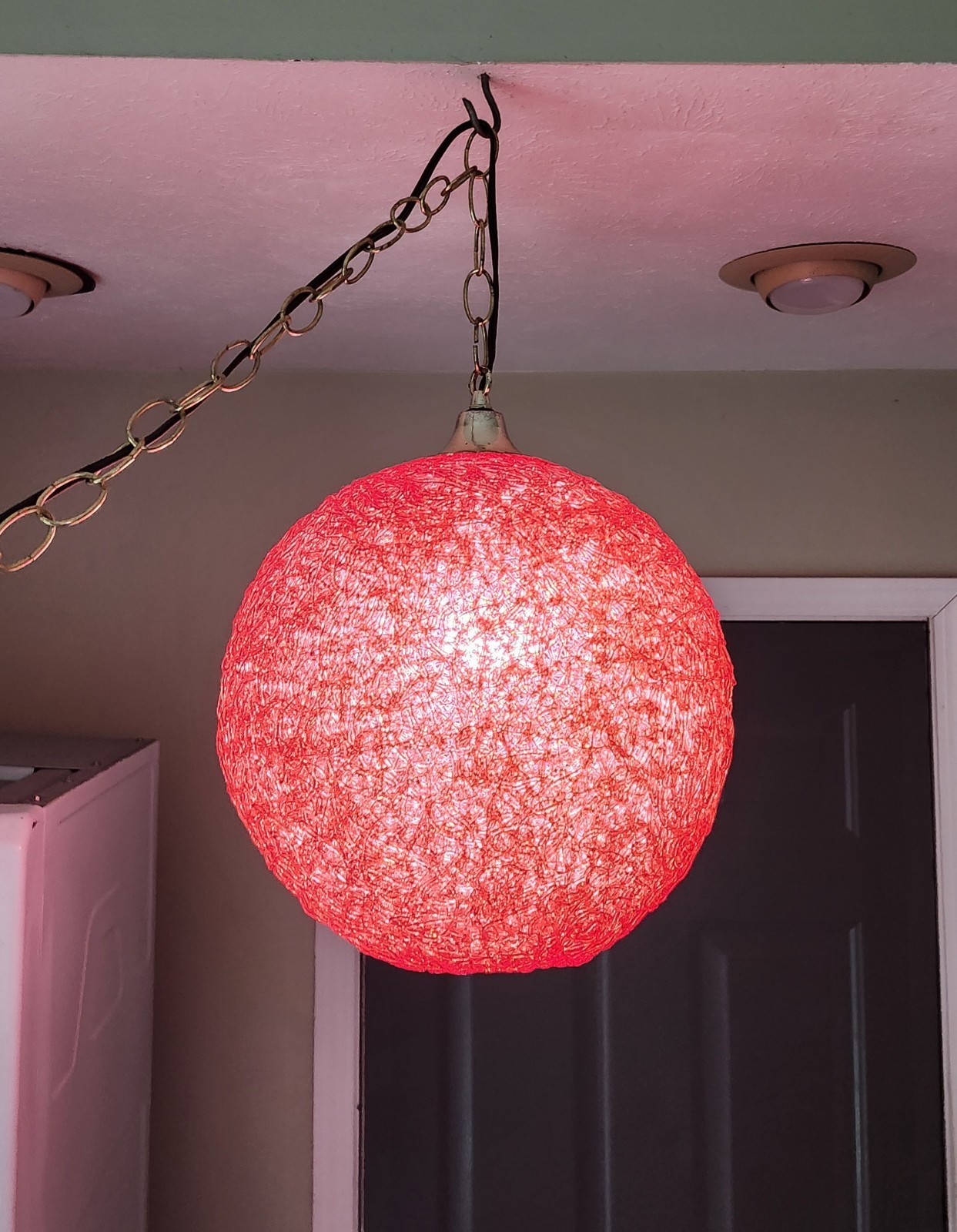 Vintage Red Lucite Spaghetti Ball Light Fixture 