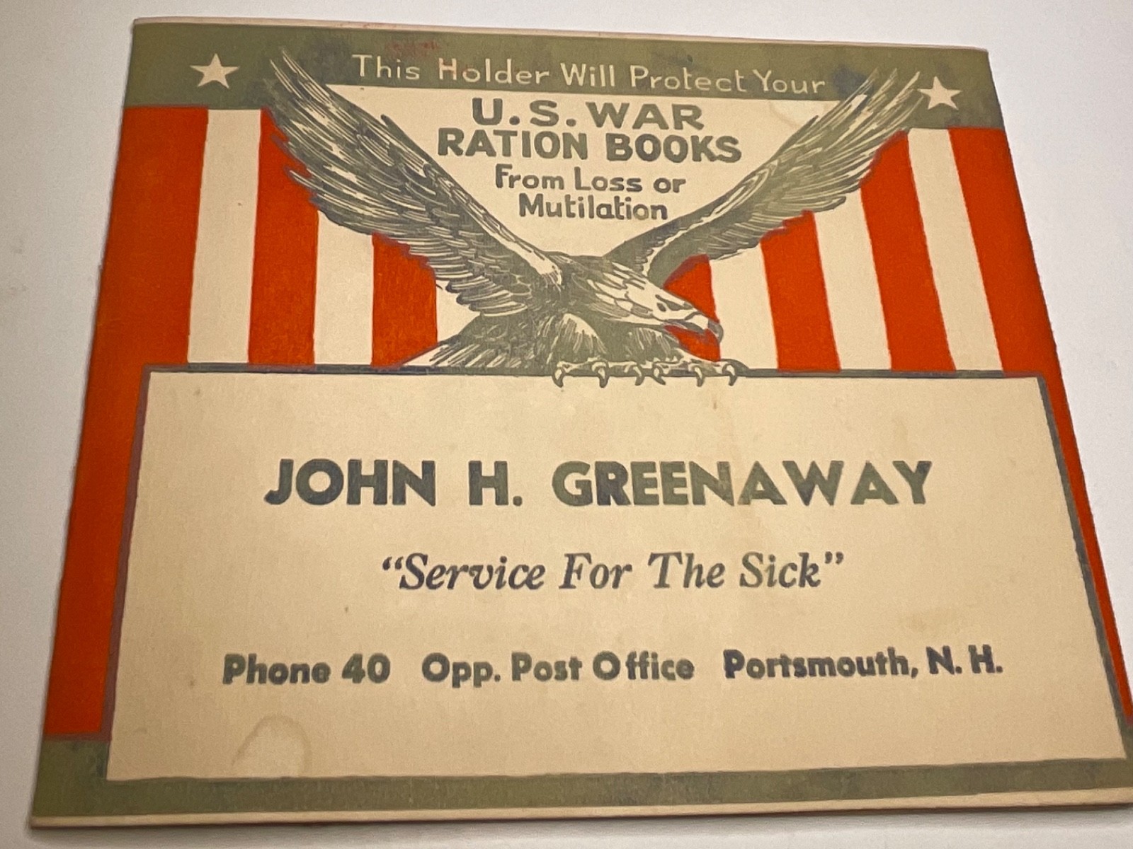 WWII Portsmouth NH War Ration Book Holder John Greenaway War Bonds 1940s